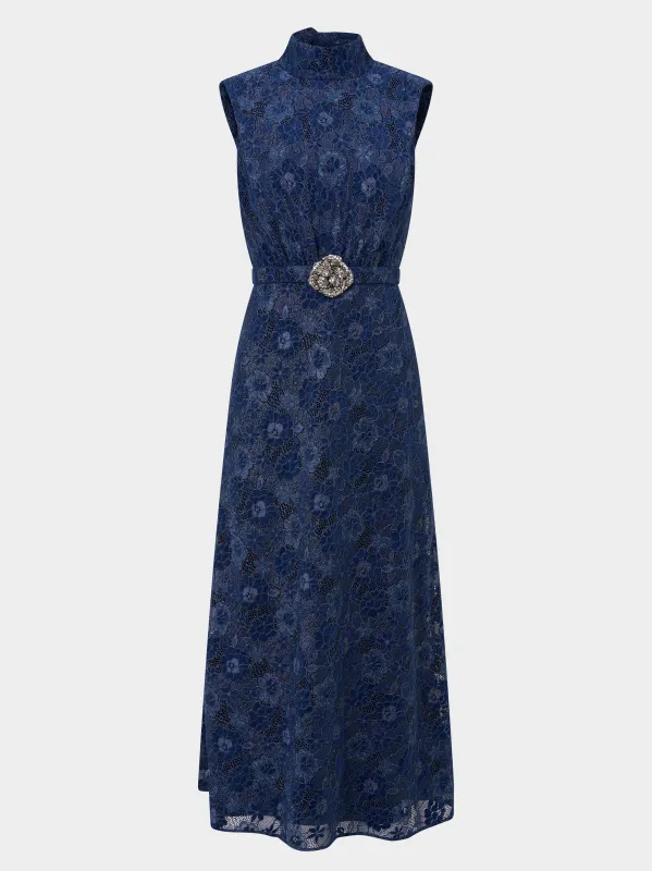 Fleur Lace Dress in Metallic Navy made by SALONI