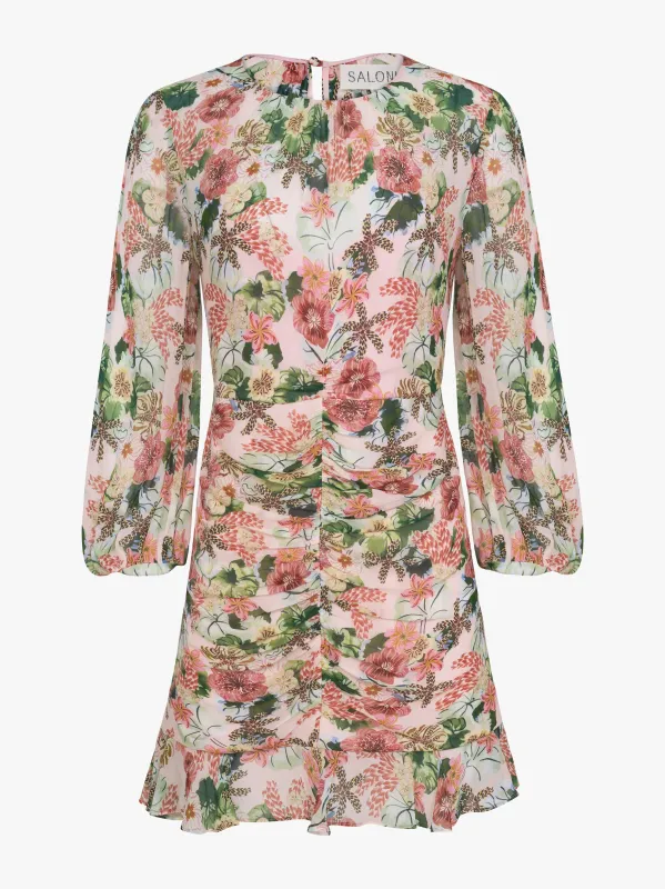 Astrid Short Dress in Plumeria Blush sold by SALONI