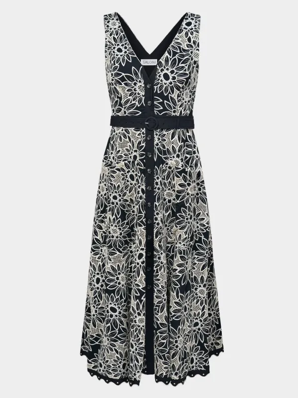 Zoey D Dress in Black Daisies made by SALONI