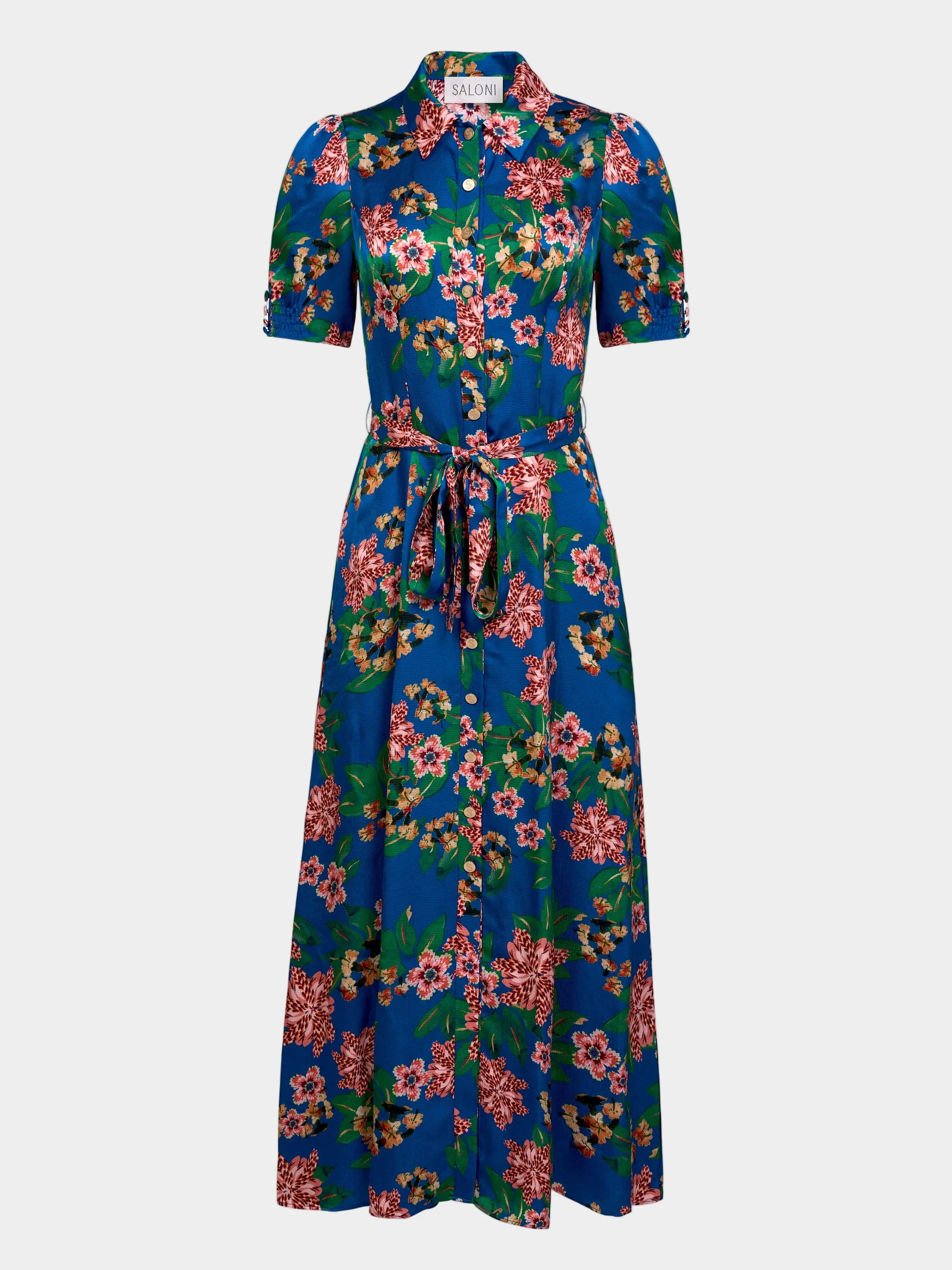 Vanessa D Dress in Flori Sapphire sold by SALONI