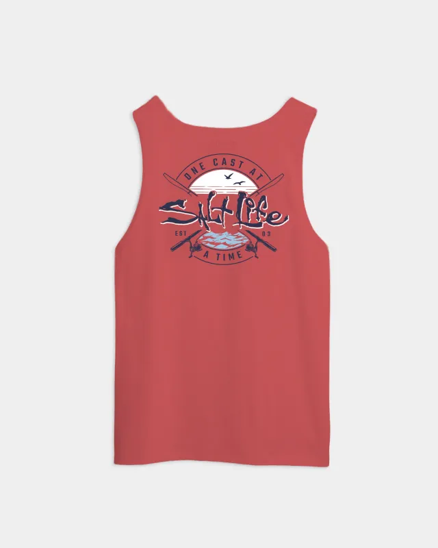 Men’s One Cast At A Time Tank Top sold by Salt Life