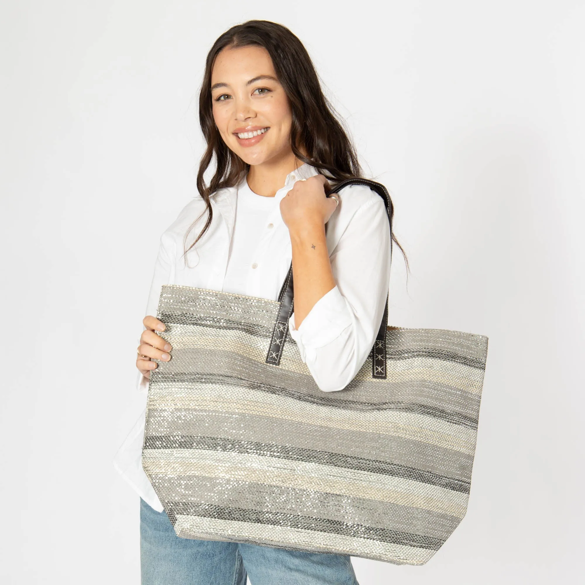 Celia - Oversized Lurex Woven Tote sold by San Diego Hat Company product image thumbnail 3