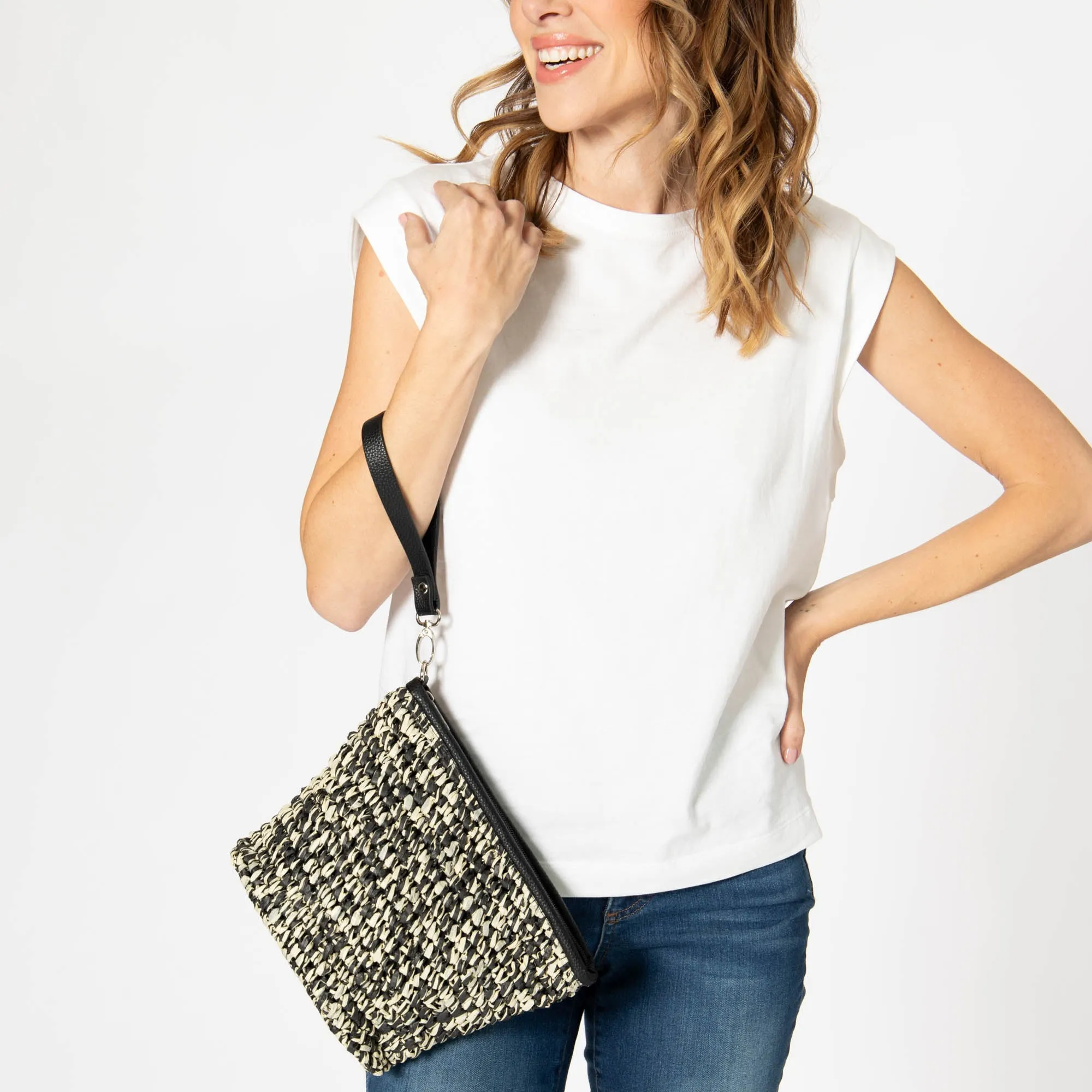 Julia - Black and White Zip Top Clutch sold by San Diego Hat Company product image thumbnail 4