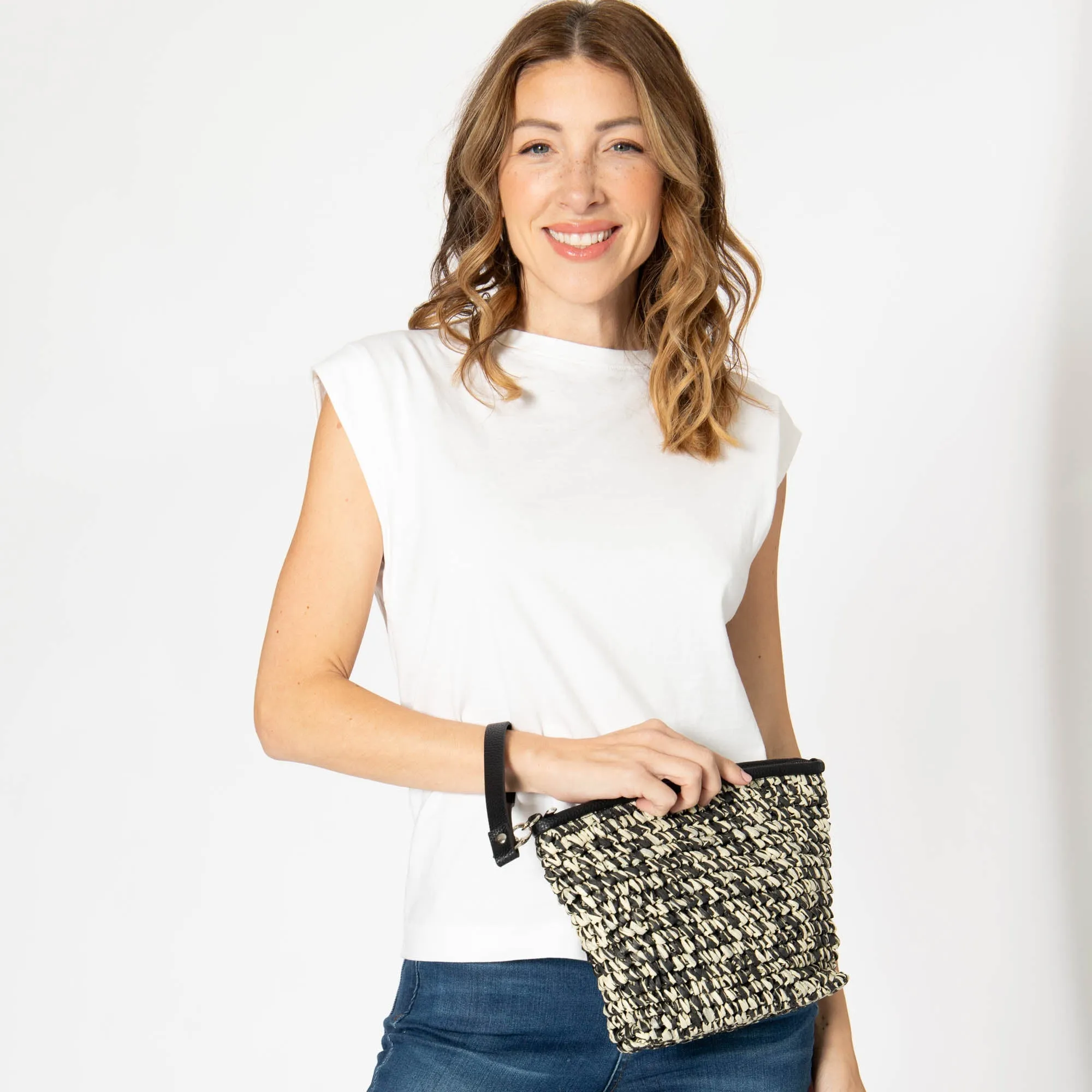 Julia - Black and White Zip Top Clutch sold by San Diego Hat Company product image thumbnail 2