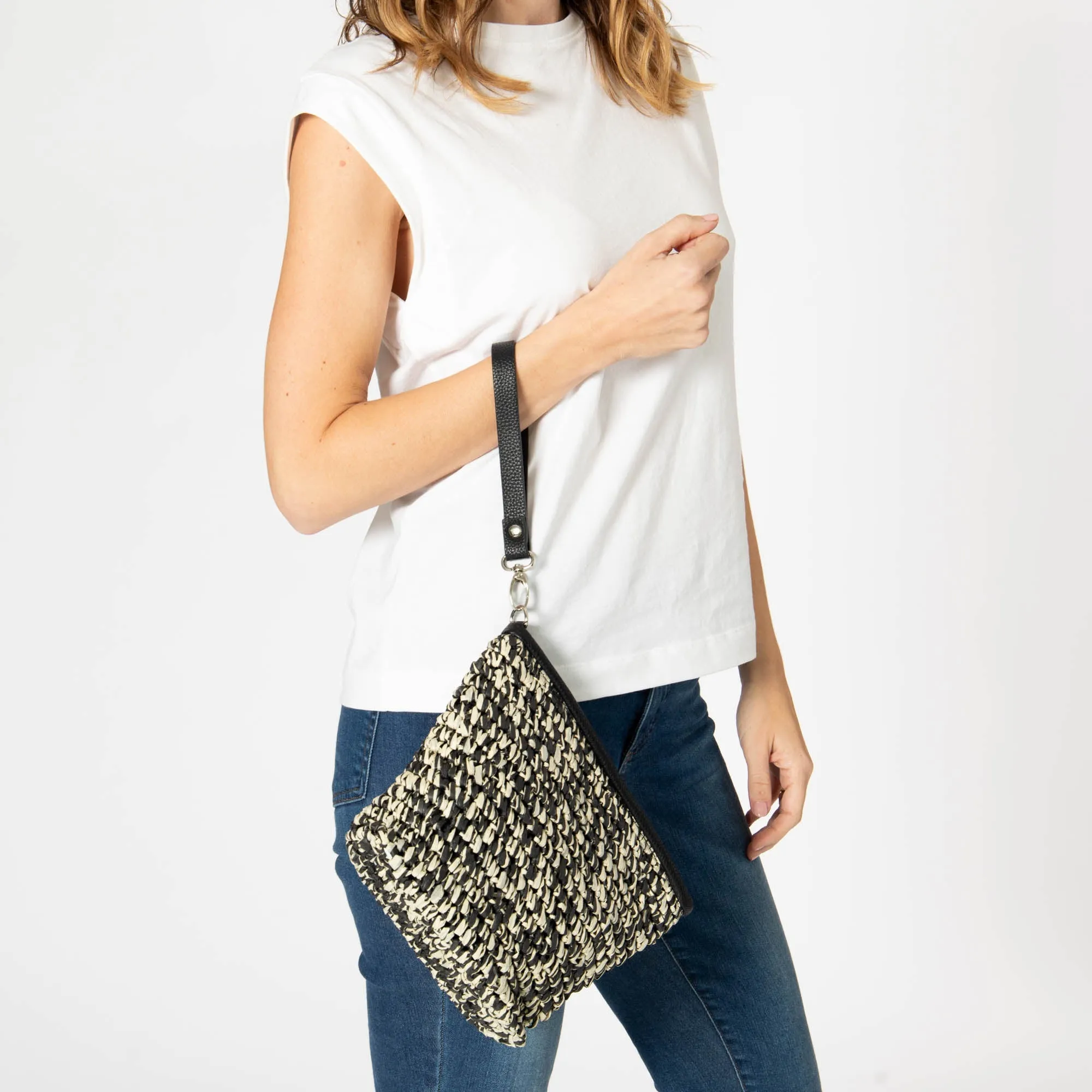 Julia - Black and White Zip Top Clutch sold by San Diego Hat Company product image thumbnail 3