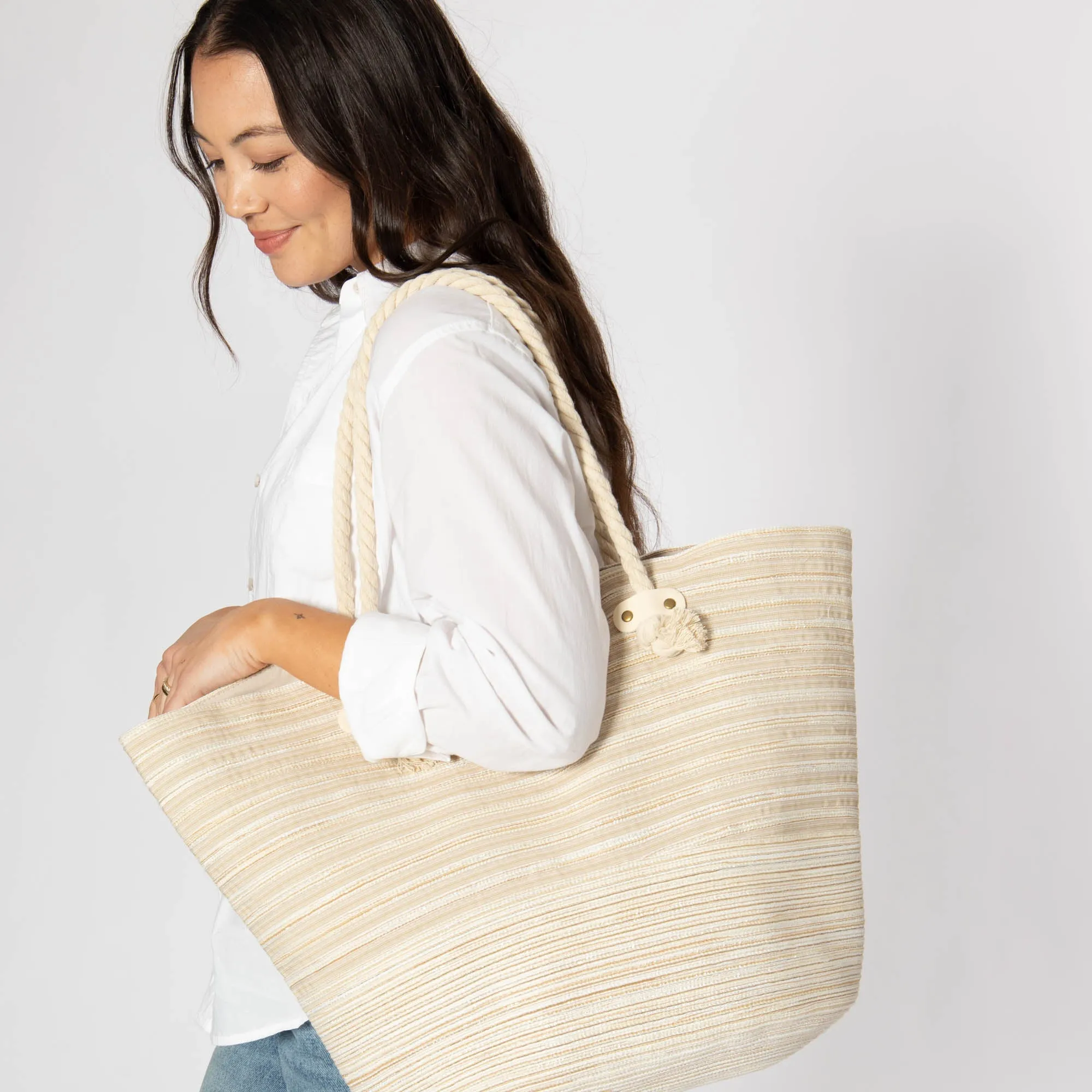 Renia - Multi Striped Ribbon Braided Tote sold by San Diego Hat Company product image thumbnail 3