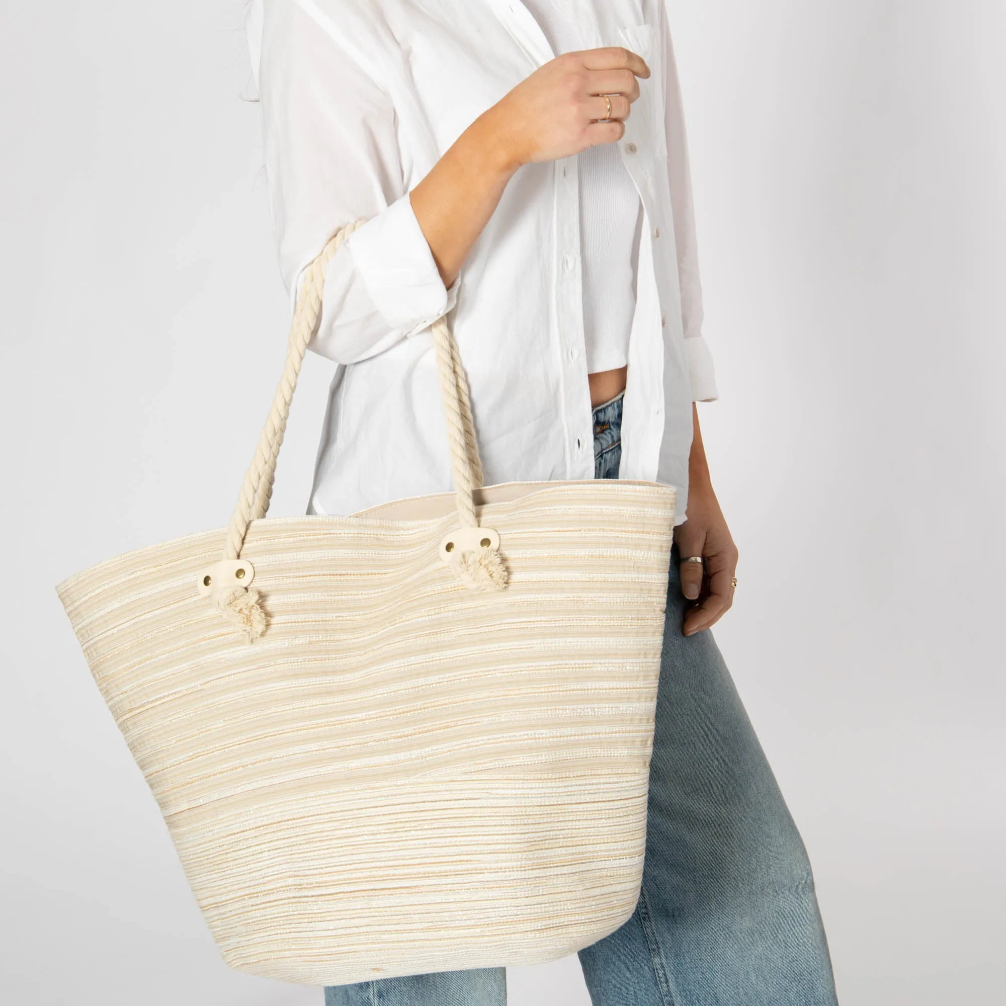 Renia - Multi Striped Ribbon Braided Tote sold by San Diego Hat Company product image thumbnail 4