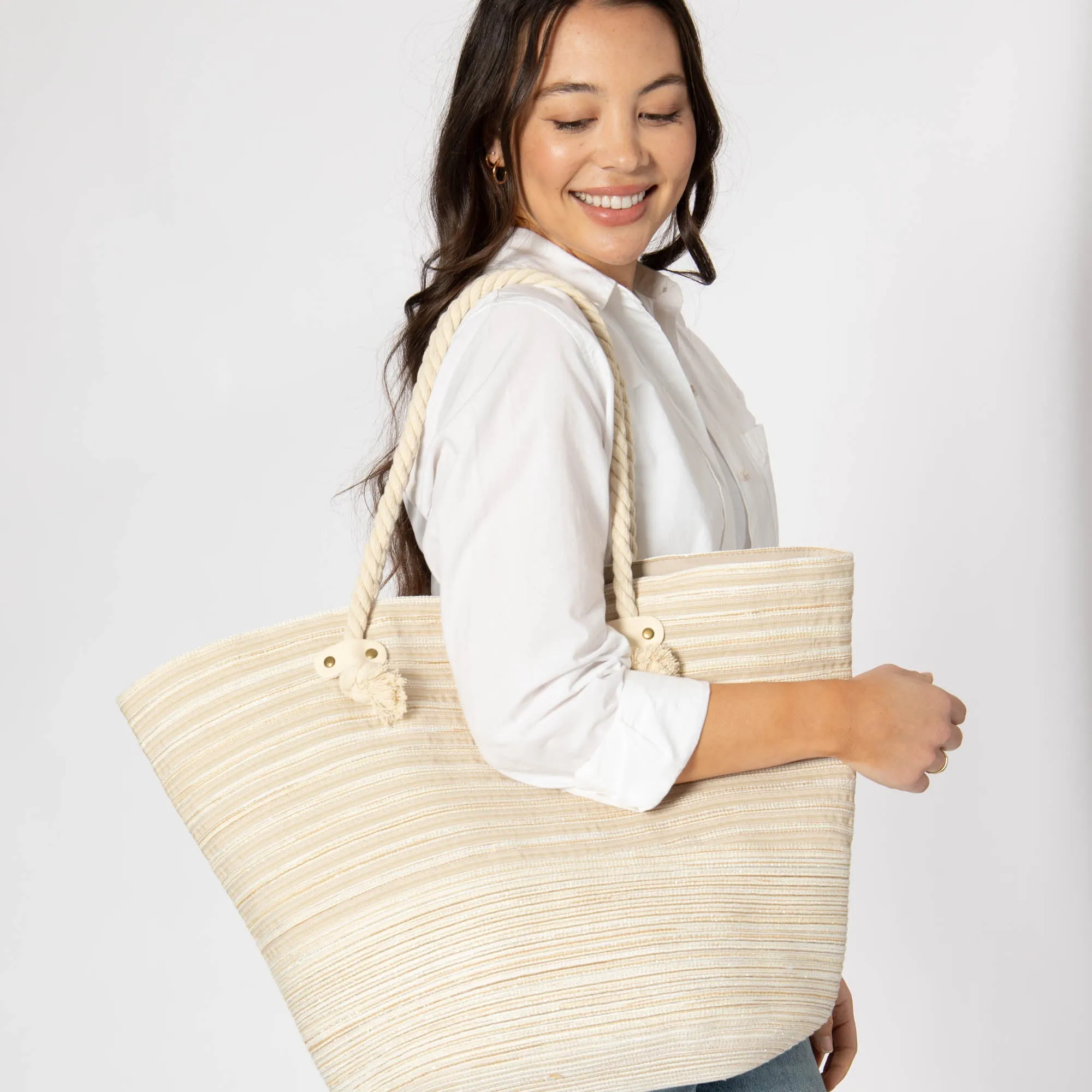 Renia - Multi Striped Ribbon Braided Tote sold by San Diego Hat Company product image thumbnail 2