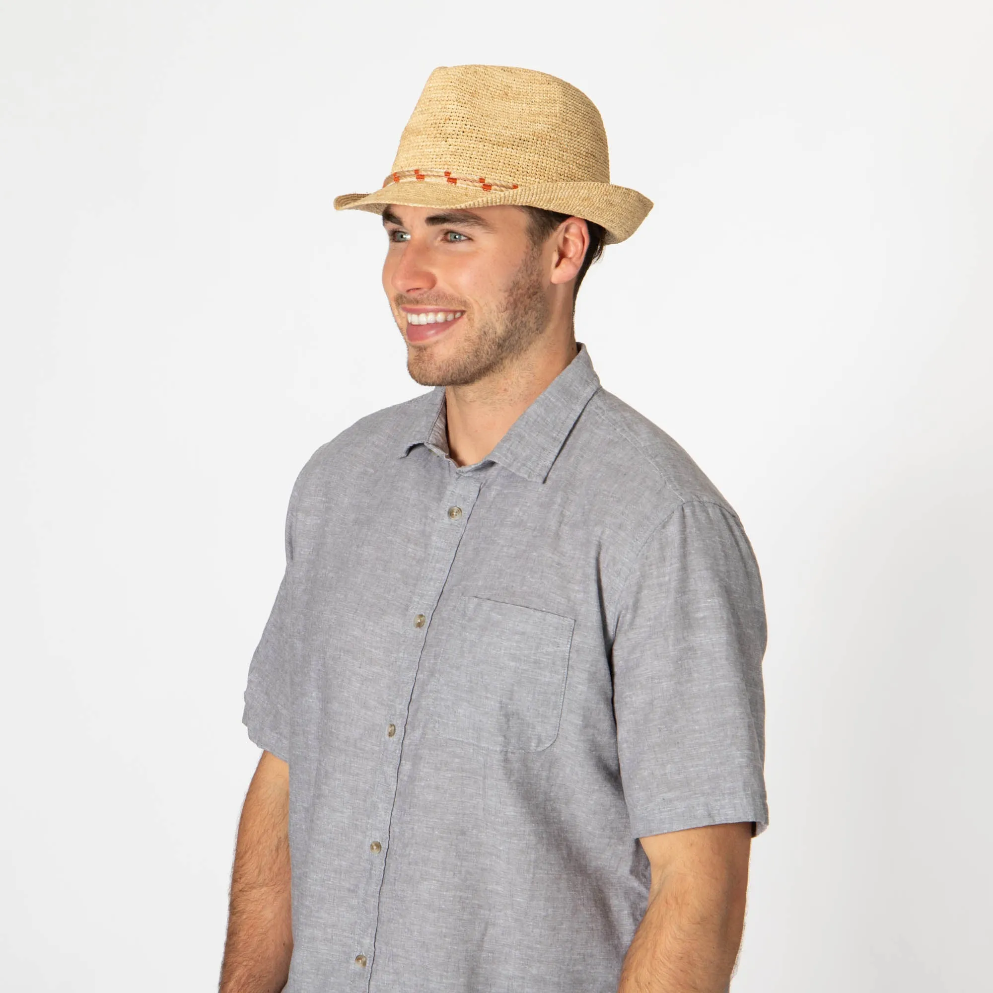 Men's Crochet Raffia Stingy Brim Fedora sold by San Diego Hat Company product image thumbnail 3