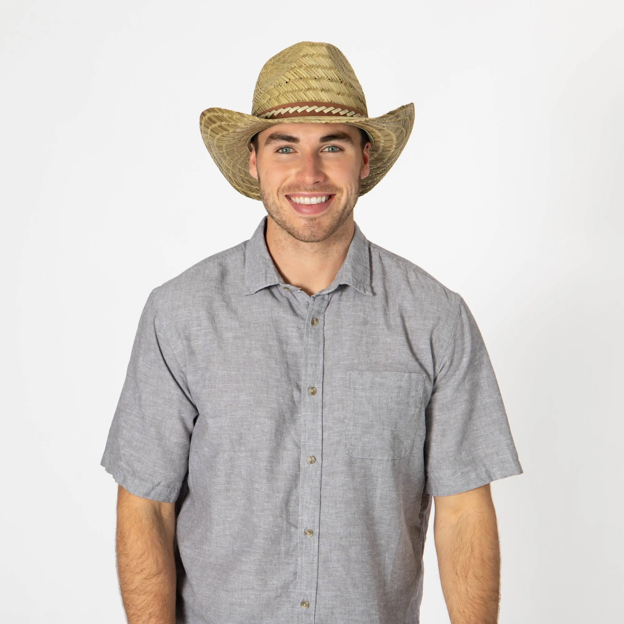 Men's Woven Rush Straw Pinch Crown Cowboy sold by San Diego Hat Company product image thumbnail 4