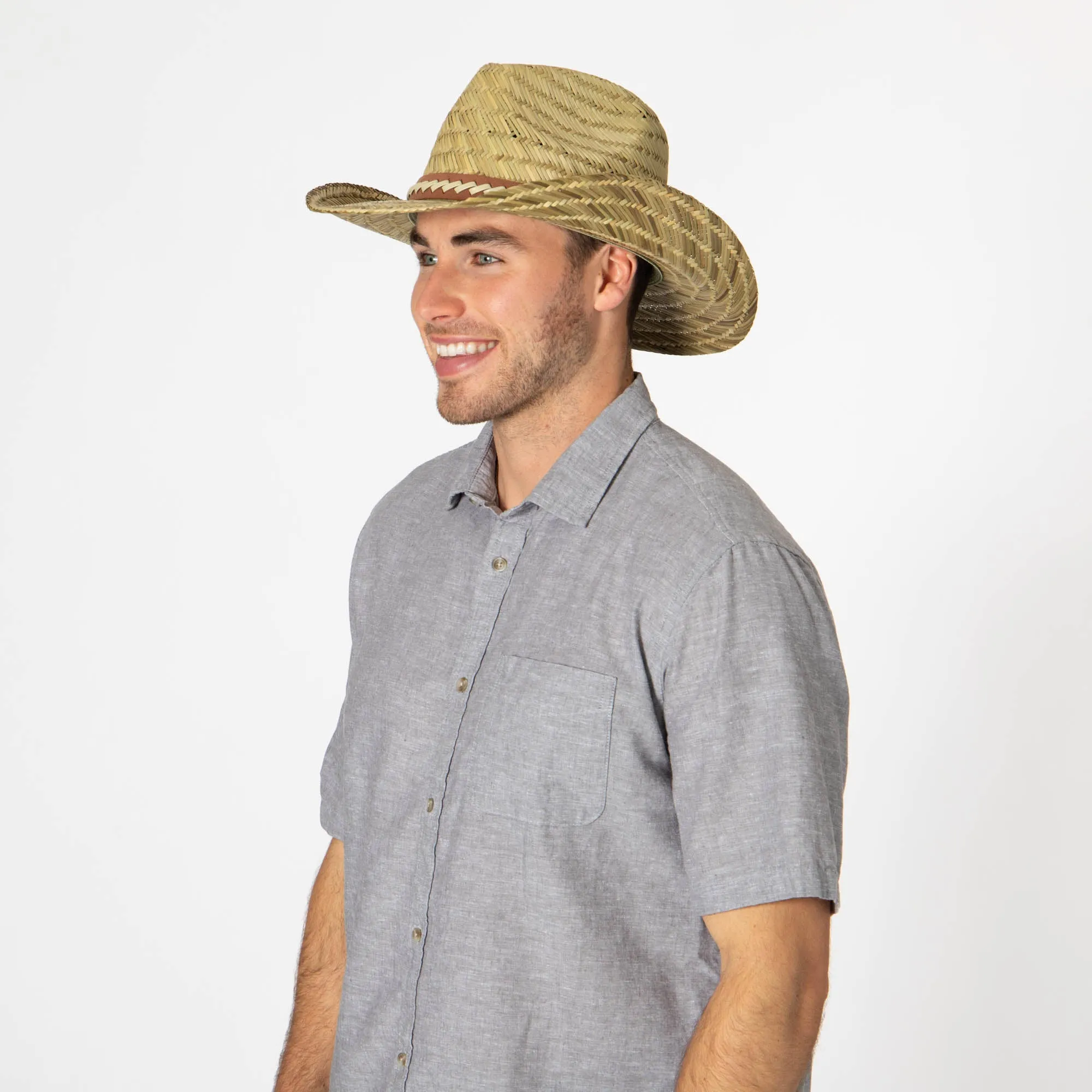 Men's Woven Rush Straw Pinch Crown Cowboy sold by San Diego Hat Company product image thumbnail 5