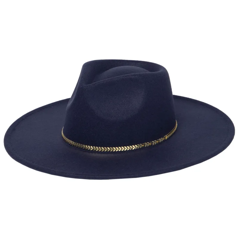 Women's Fedora with Chevron Gold Chain Trim sold by San Diego Hat Company