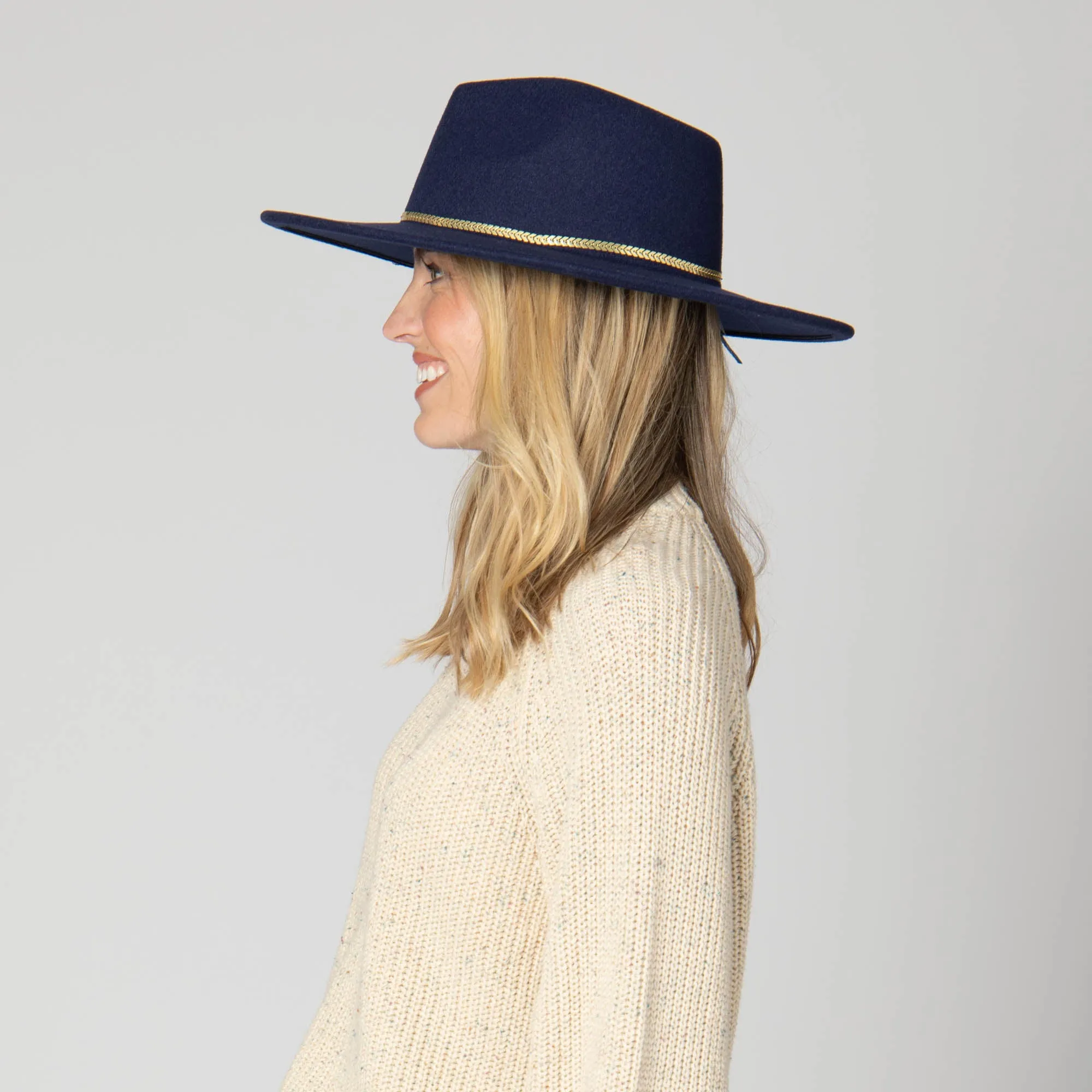 Women's Fedora with Chevron Gold Chain Trim sold by San Diego Hat Company product image thumbnail 4