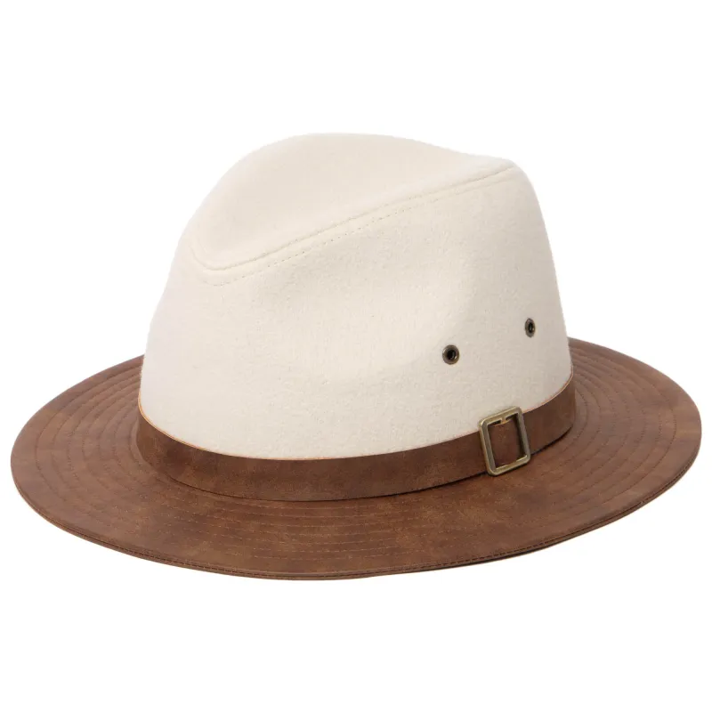 Men's Faux Felt Fedora with Matching Faux Leather Band sold by San Diego Hat Company
