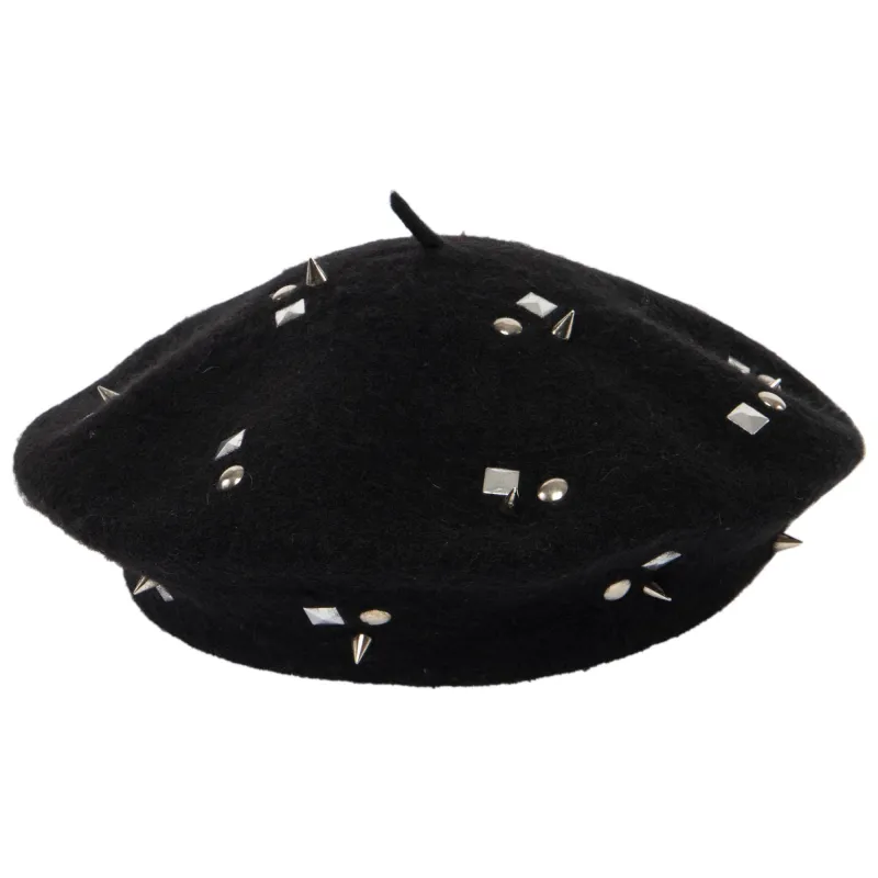 Last Night - Wool Blend Beret  with Metallic Stud Clusters made by San Diego Hat Company