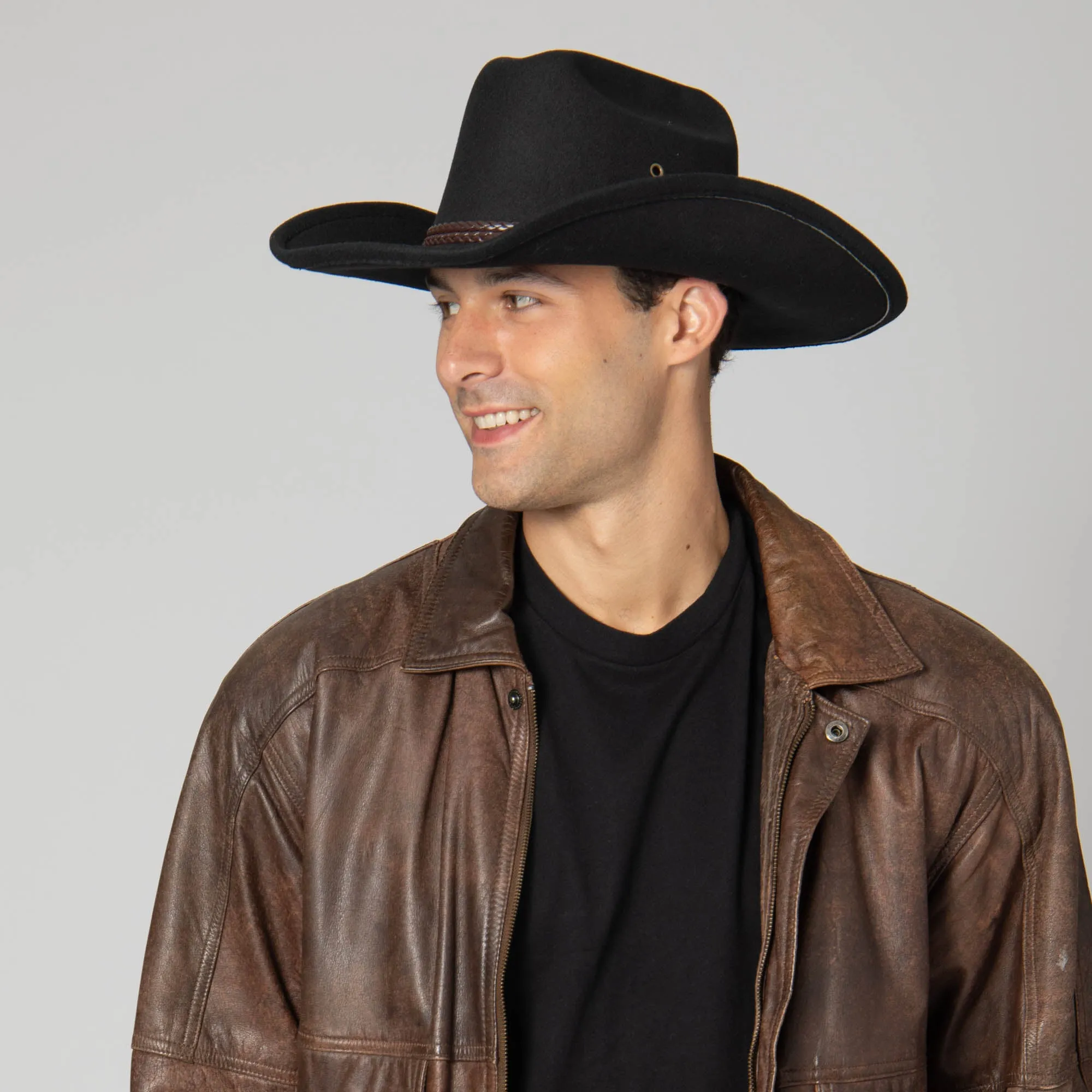 Dwight - Cattleman's Crease Cowboy with Leather Band and Brass Gromets sold by San Diego Hat Company product image thumbnail 5