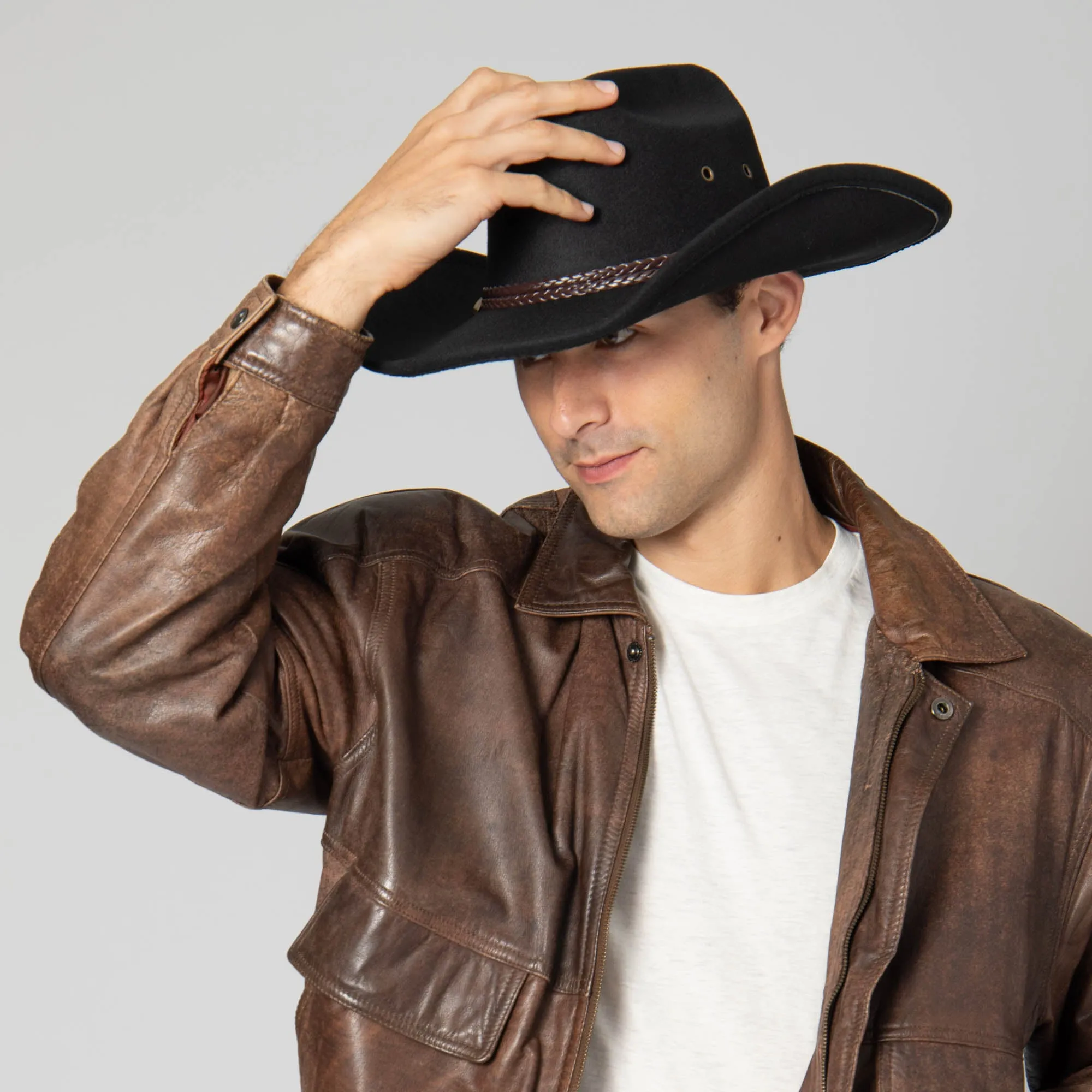 Dwight - Cattleman's Crease Cowboy with Leather Band and Brass Gromets sold by San Diego Hat Company product image thumbnail 3