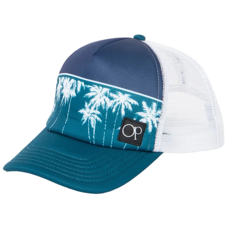 Ocean Pacific - 5 Panel Trucker Hat with White Palm Tree Print sold by San Diego Hat Company