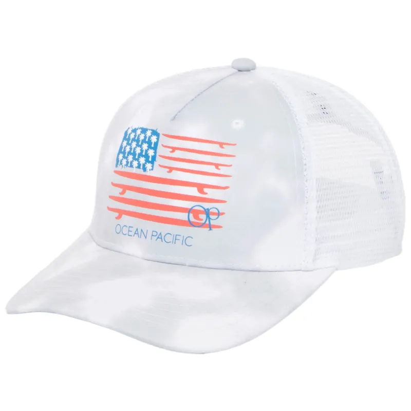 Ocean Pacific - 5 Panel Trucker Hat with American Flag sold by San Diego Hat Company