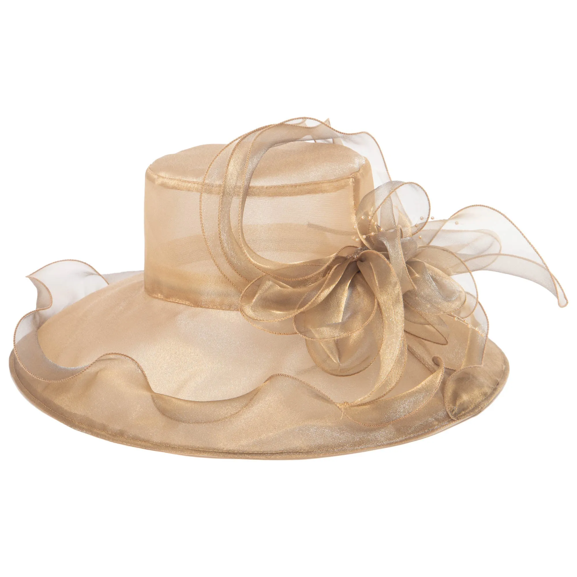 Women's Gold Organza Mesh Dress Hat (DRS1031) sold by San Diego Hat Company product image thumbnail 2