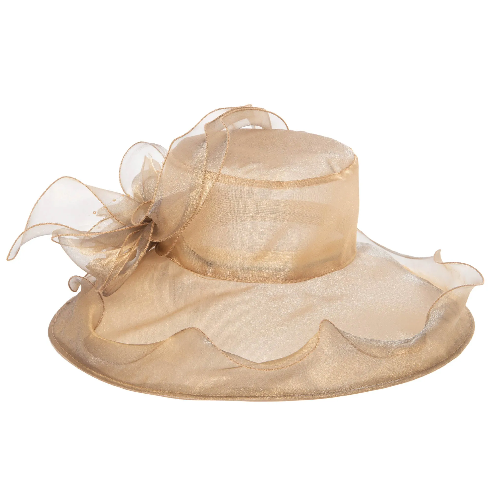 Women's Gold Organza Mesh Dress Hat (DRS1031) sold by San Diego Hat Company