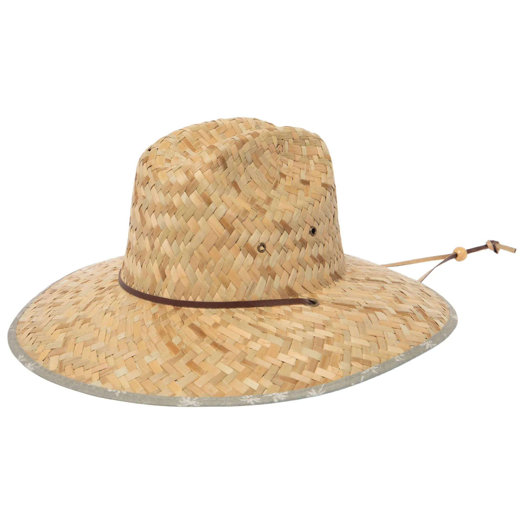 Mens Straw Lifeguard with Palm Tree Printed Under-brim sold by San Diego Hat Company