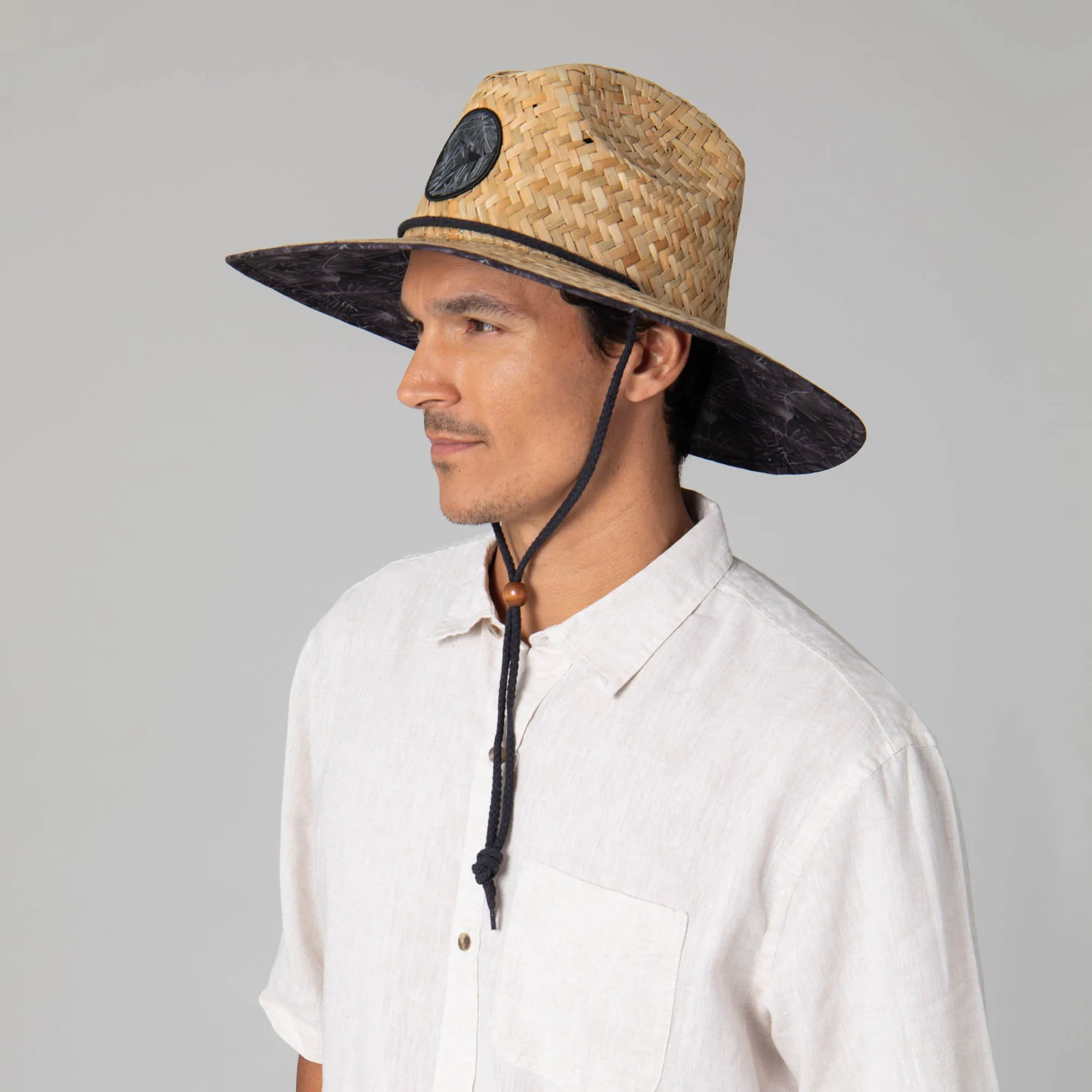Mens Straw Lifeguard with Tropical Printed Under-brim sold by San Diego Hat Company product image thumbnail 4