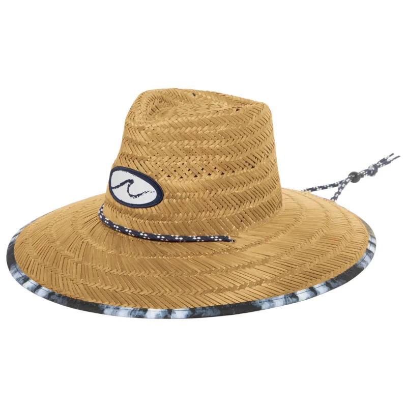 Mens Straw Lifeguard with Ocean Wave Under-brim sold by San Diego Hat Company
