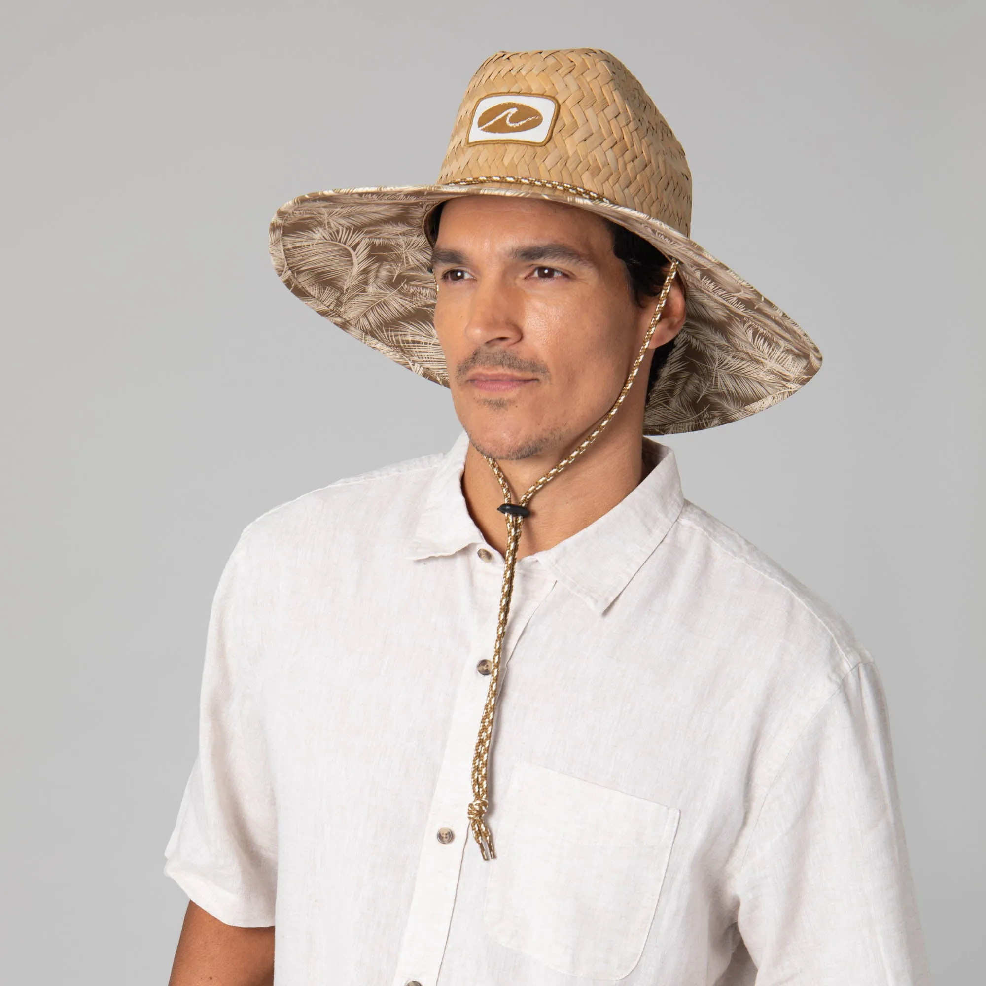 Mens Rush Straw Lifeguard with Tropical Palm Leaf Under-brim sold by San Diego Hat Company product image thumbnail 2