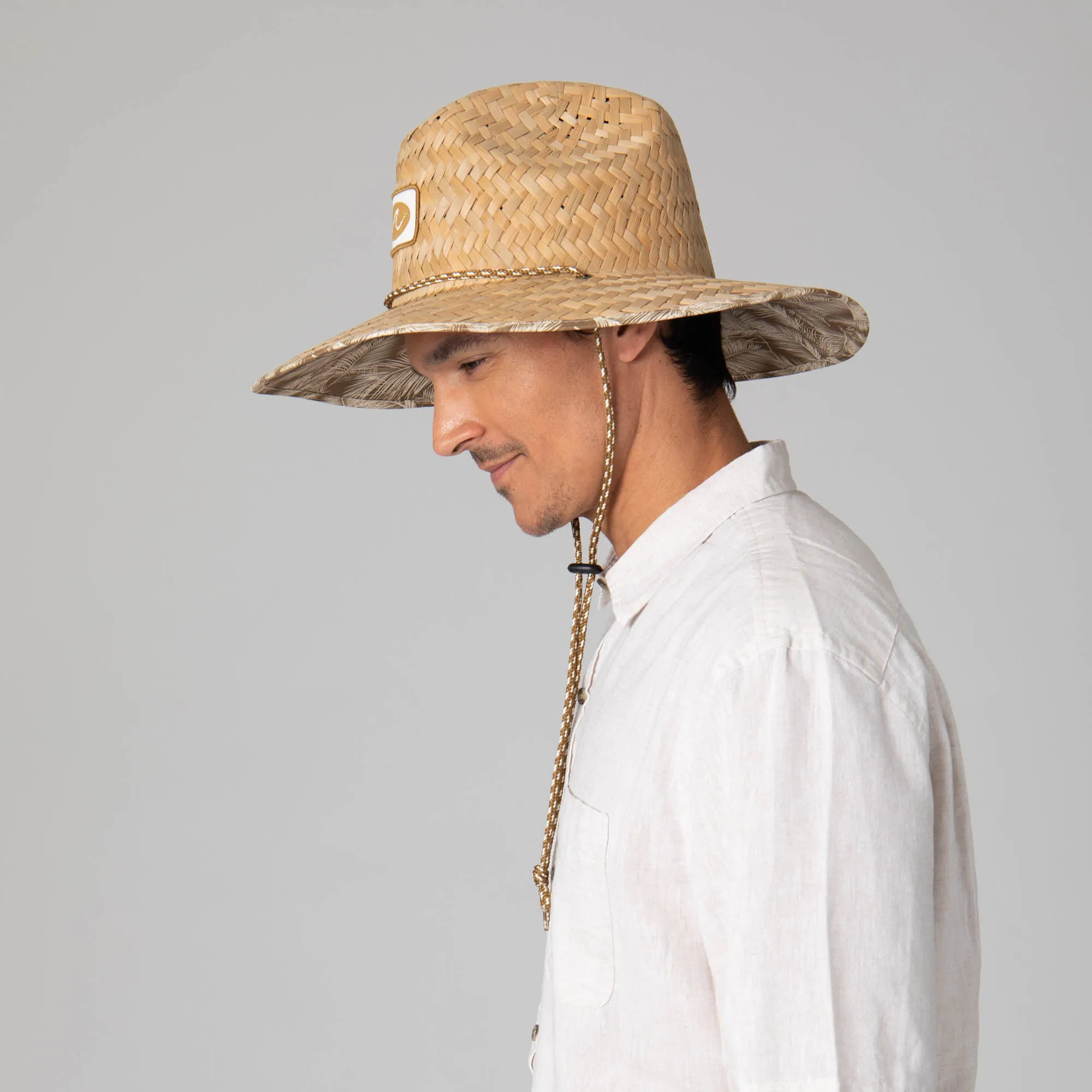 Mens Rush Straw Lifeguard with Tropical Palm Leaf Under-brim sold by San Diego Hat Company product image thumbnail 5
