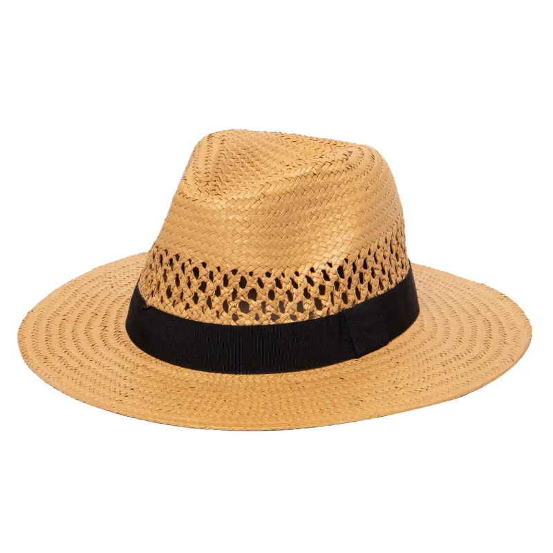Men's Woven Paper Fedora With Vented Crown And Stretch Band sold by San Diego Hat Company