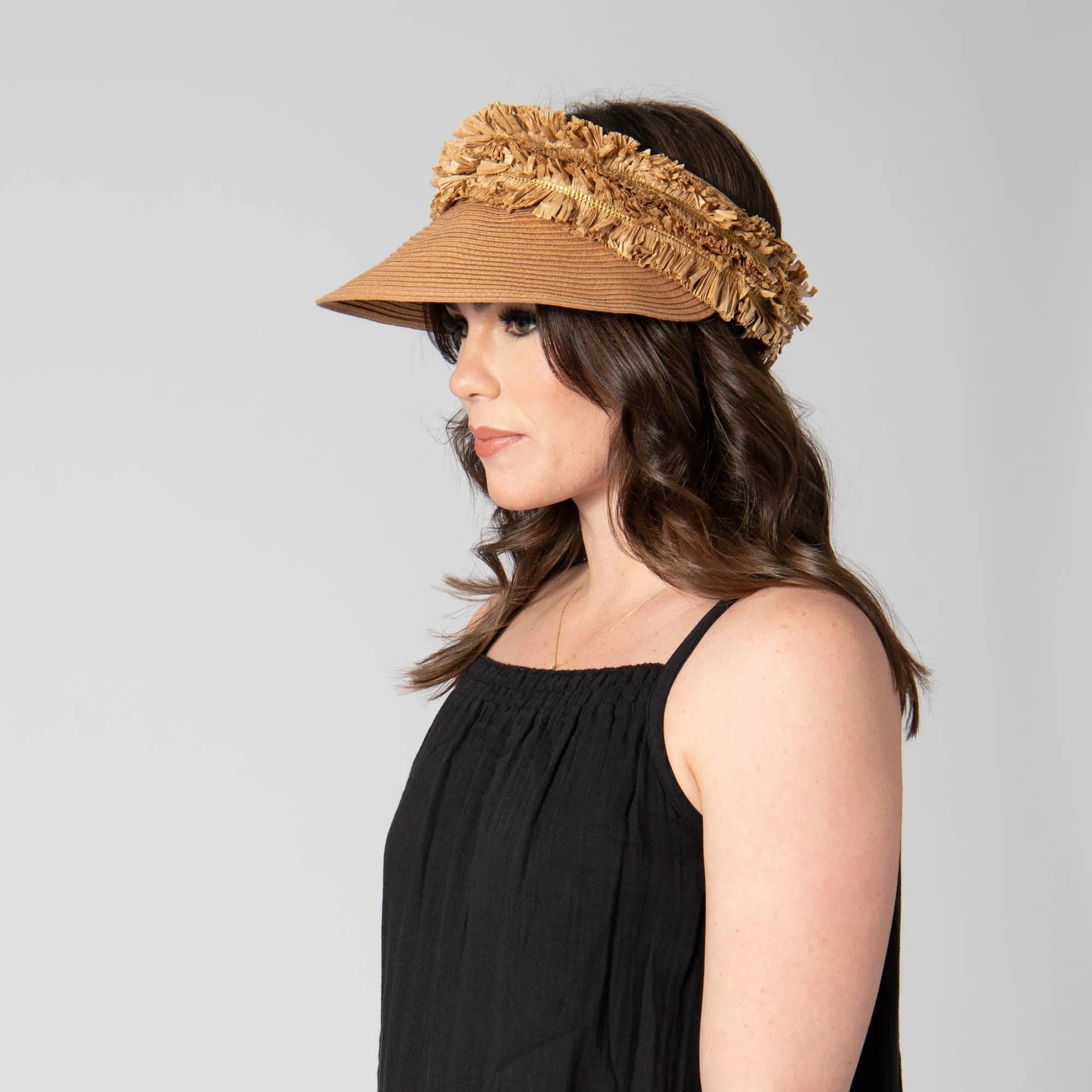 Happy Day - Ultrabraid Visor with Straw Fringe Band sold by San Diego Hat Company product image thumbnail 5
