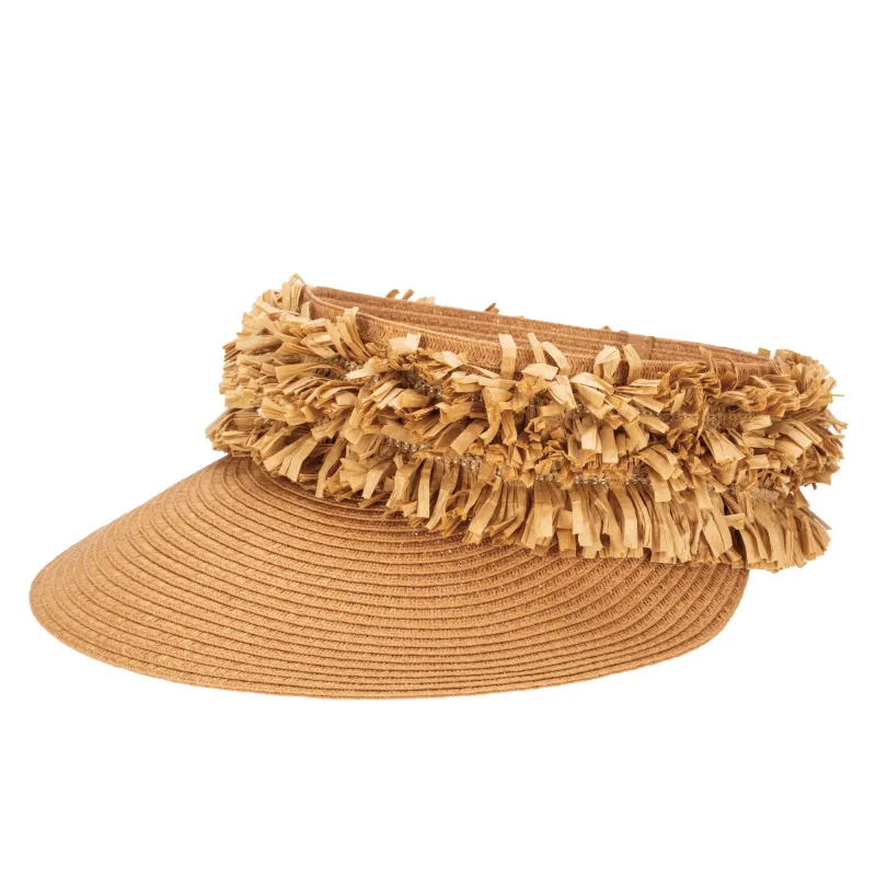 Happy Day - Ultrabraid Visor with Straw Fringe Band sold by San Diego Hat Company