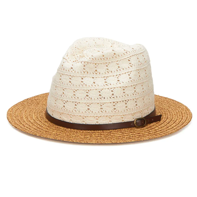 Women's Paperbraid Fedora With Cotton Lace Crown And Faux Leather Belt Band (PBF6164) sold by San Diego Hat Company