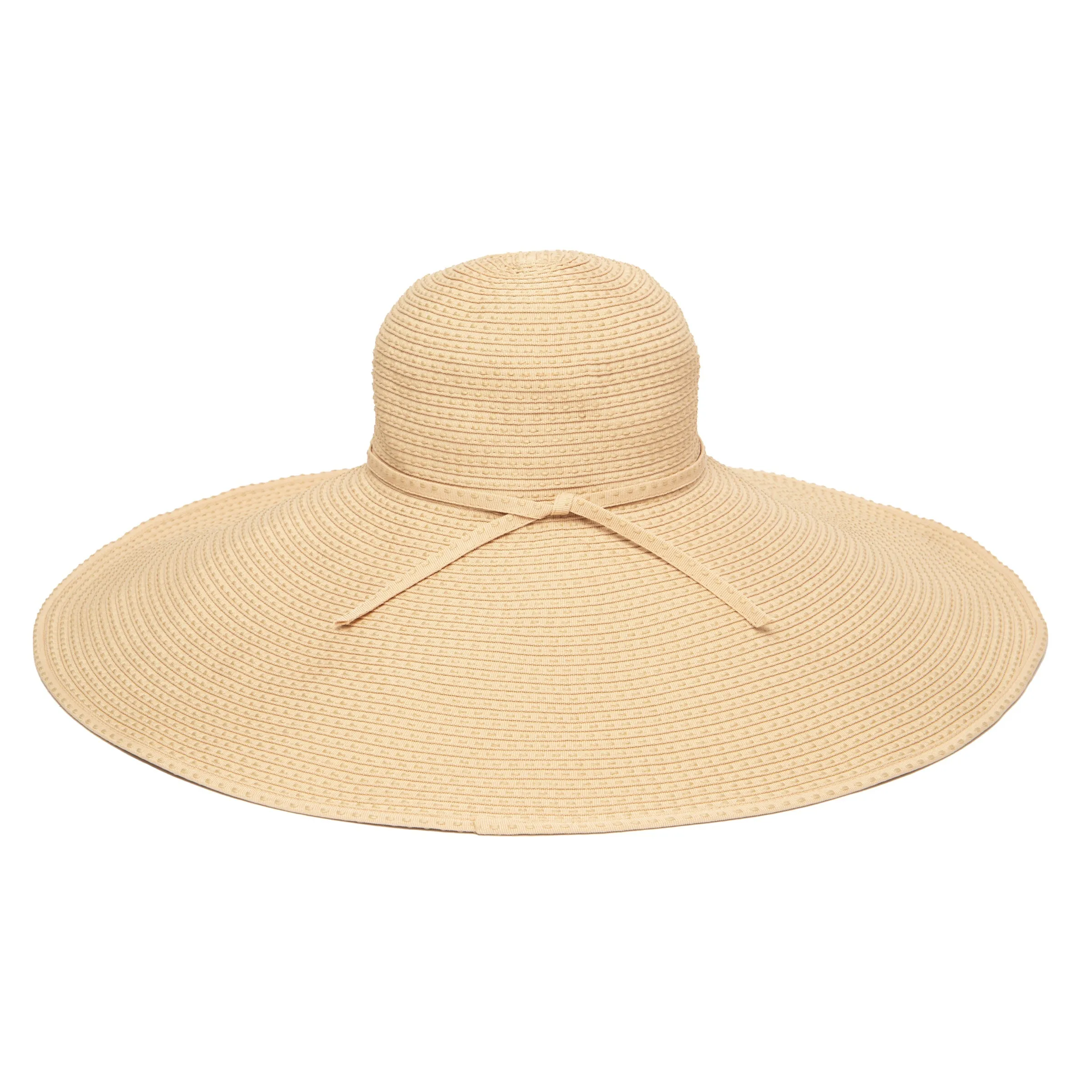 Women's Wide Brim Ribbon Floppy Hat with Ticking Fabric sold by San Diego Hat Company