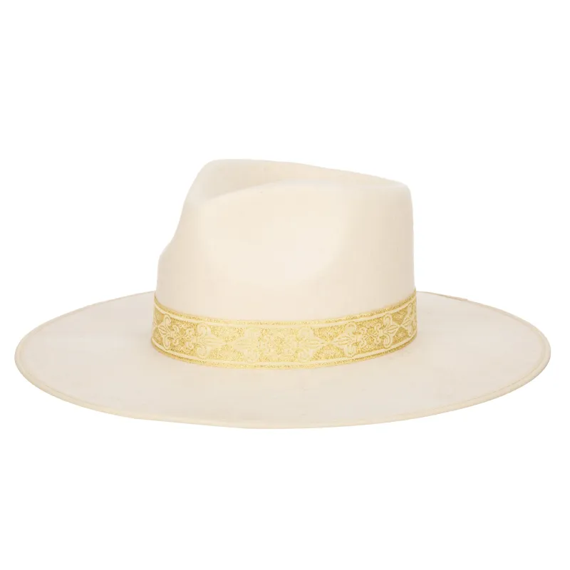 Love At First Sight- Women's Wool Felt Fedora Gold Jacquard Band sold by San Diego Hat Company