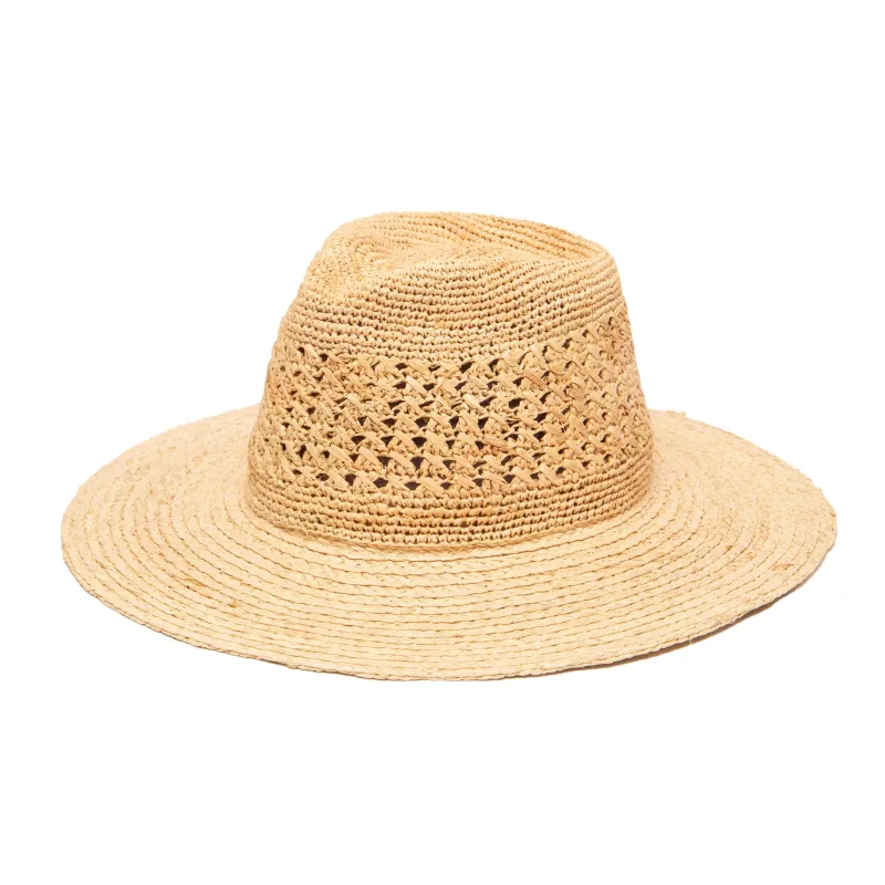 Women's Mixed Raffia Fedora w/ Hand Crochet Crown & Raffia Braid Brim sold by San Diego Hat Company