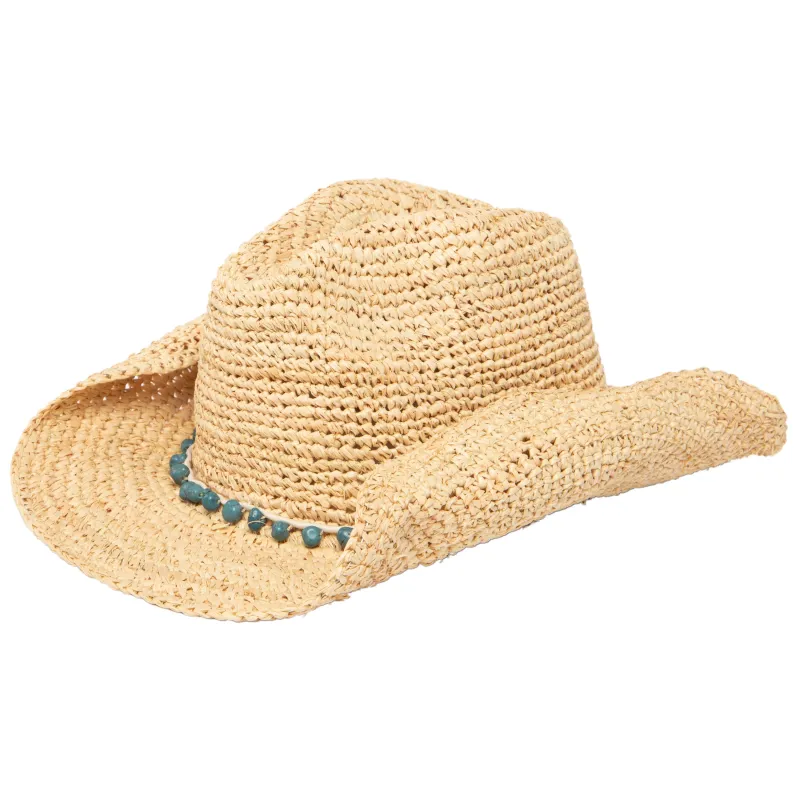 Women's Crocheted Raffia Cowboy Hat with Stone Trim sold by San Diego Hat Company