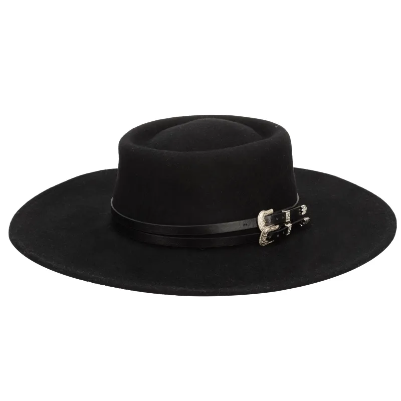 Ella - Women's Telescope Boater W/ Double Western Belt Band made by San Diego Hat Company