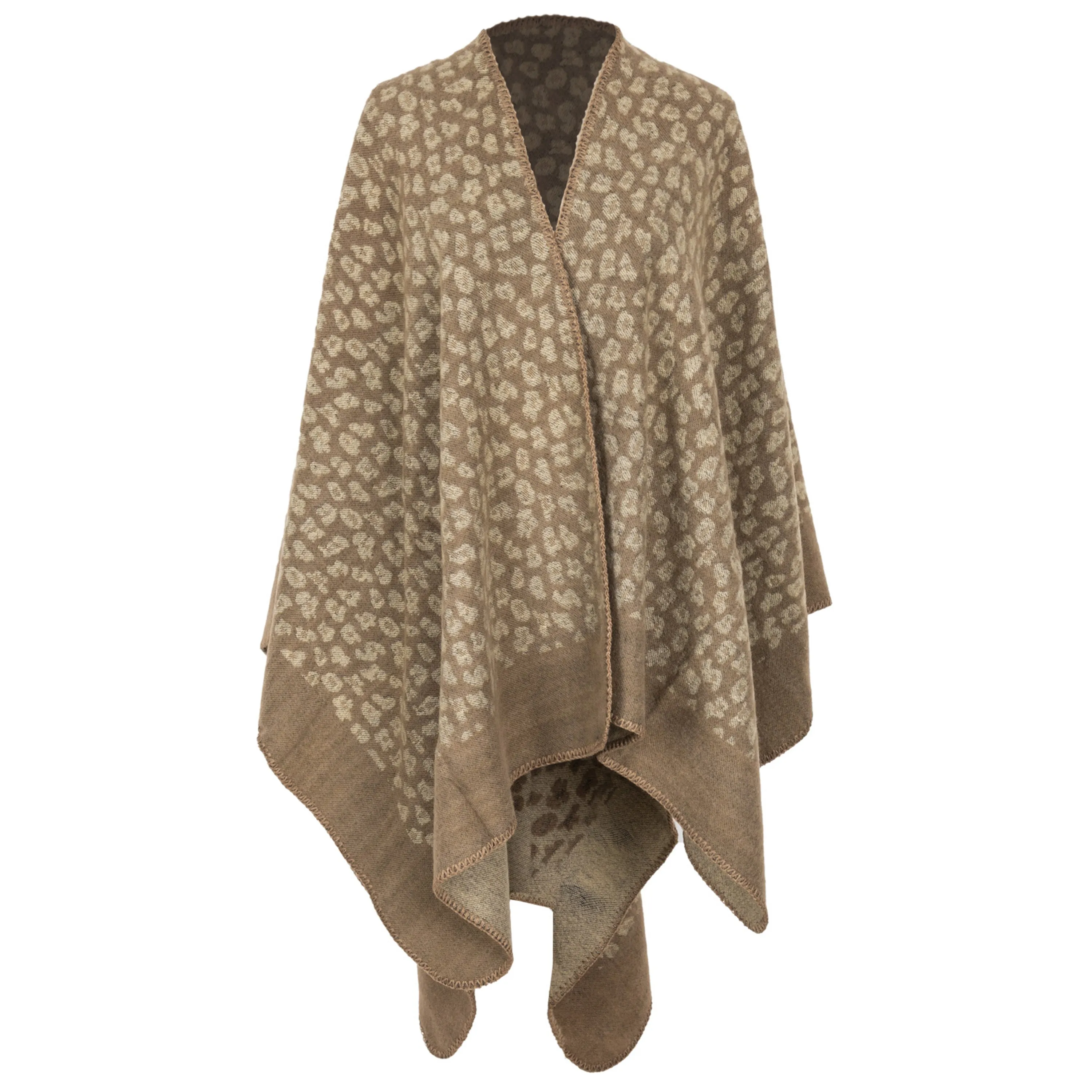 Marybeth - Womens Jacquard Leopard Open Front Poncho sold by San Diego Hat Company