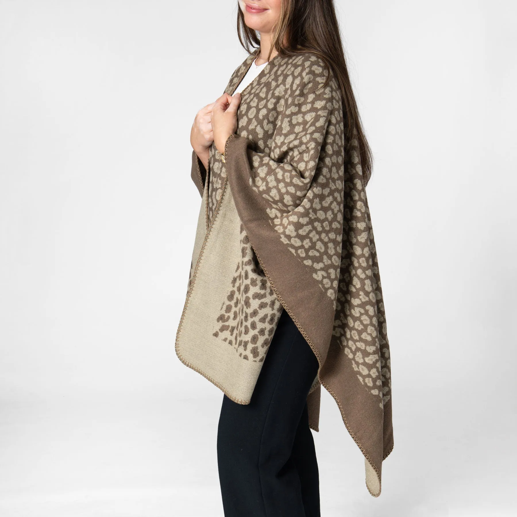 Marybeth - Womens Jacquard Leopard Open Front Poncho sold by San Diego Hat Company product image thumbnail 4