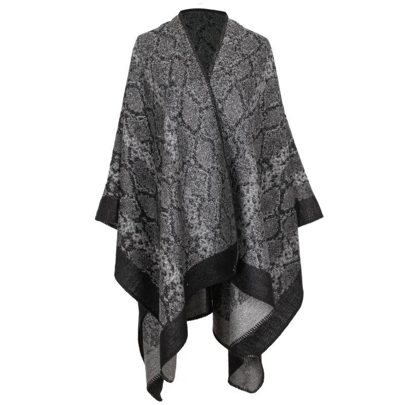 Reese - Womens Jacquard Snake Open Front Poncho sold by San Diego Hat Company