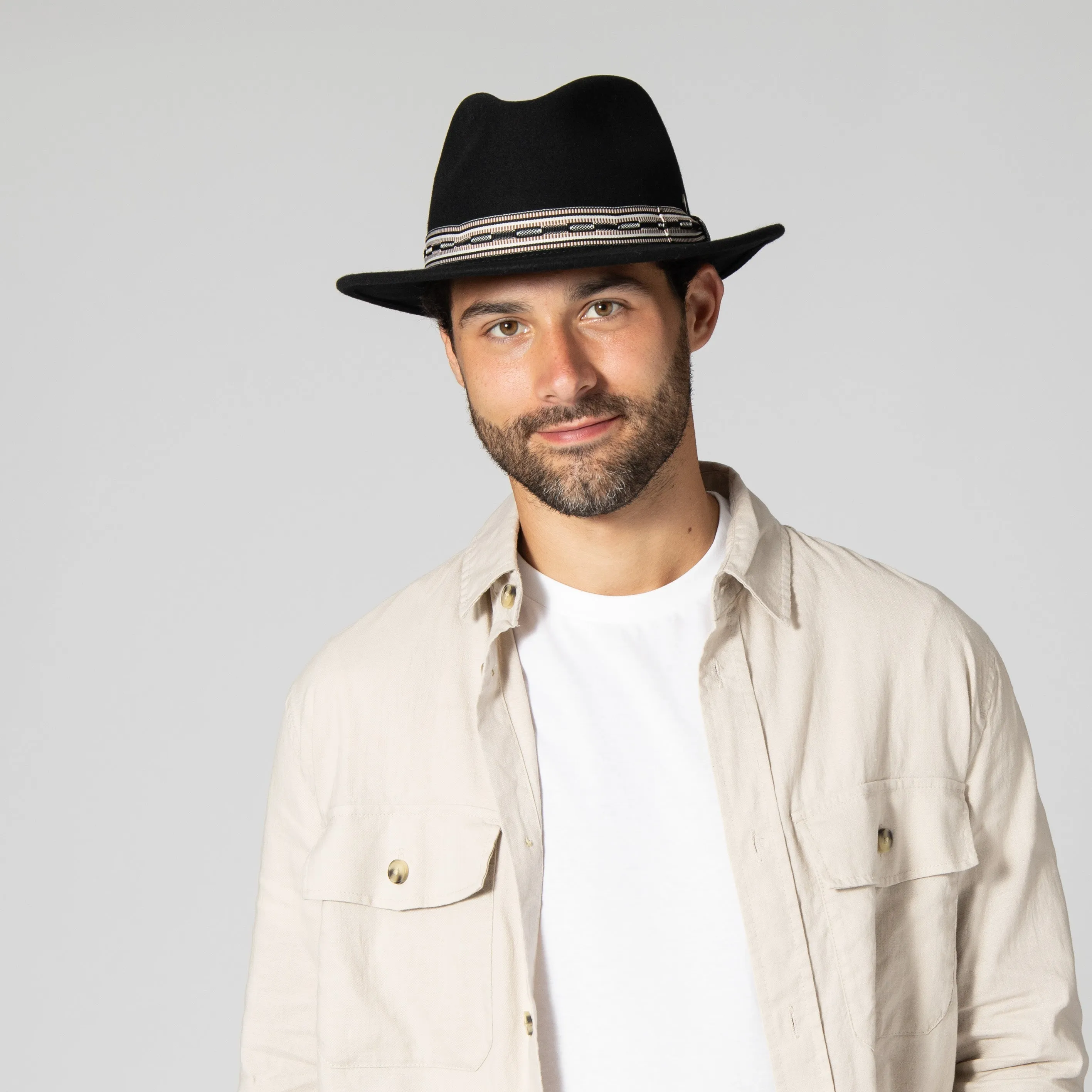 Men's Wool Felt Fedora With Multi Stripe Jacquard Band sold by San Diego Hat Company product image thumbnail 2