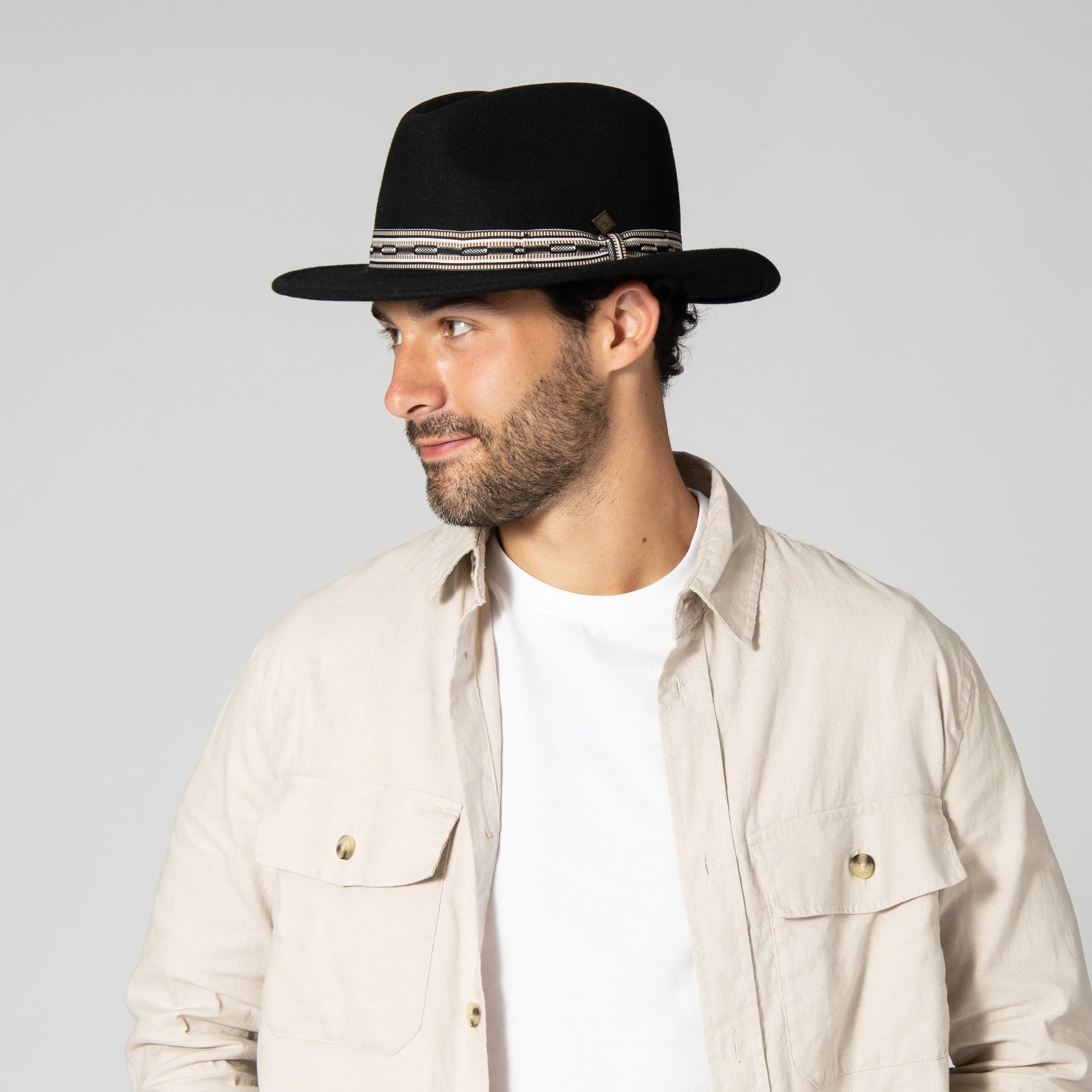 Men's Wool Felt Fedora With Multi Stripe Jacquard Band sold by San Diego Hat Company product image thumbnail 3