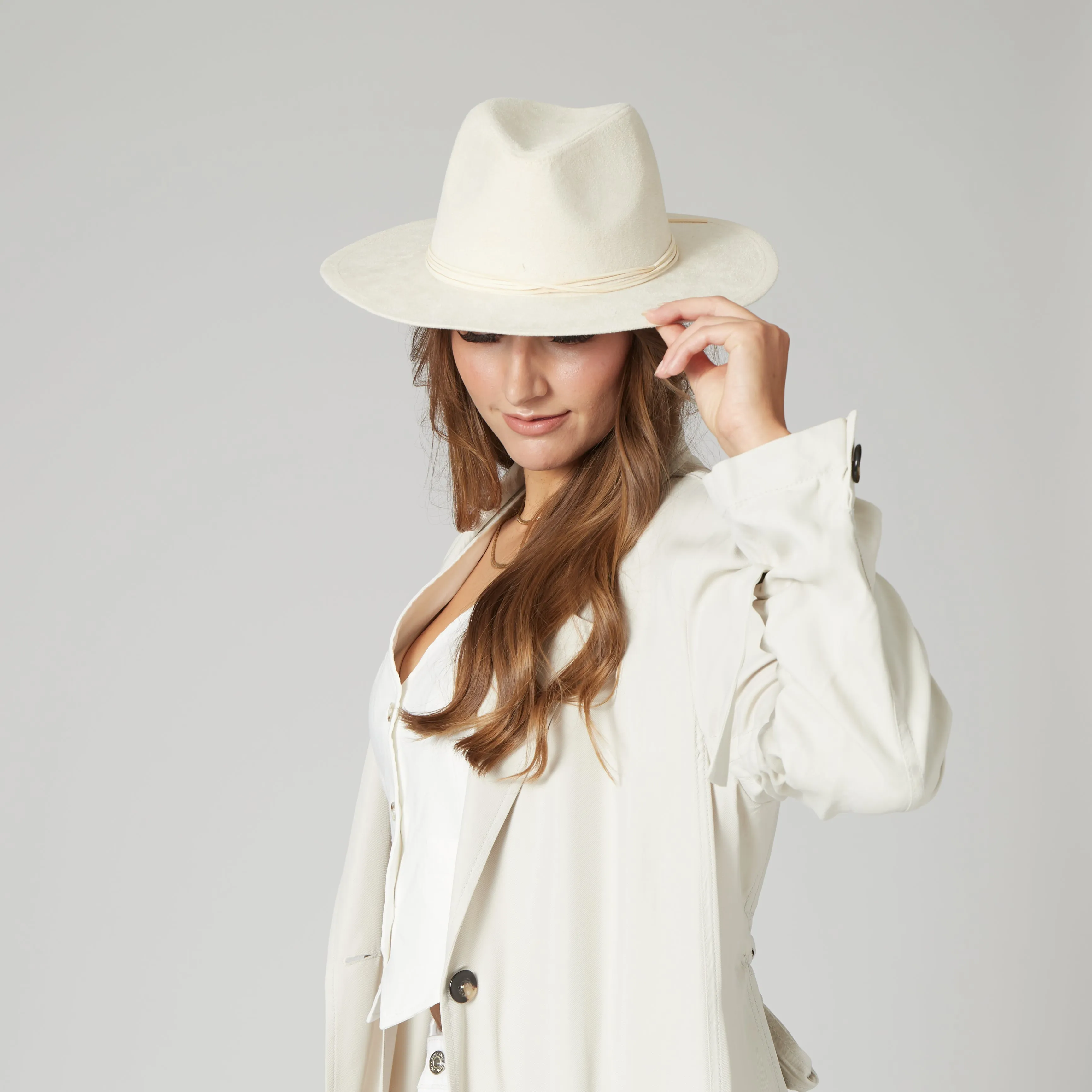 Cut & Sew Faux Suede Floppy Fedora Wrapped Back Knot Trim sold by San Diego Hat Company product image thumbnail 2