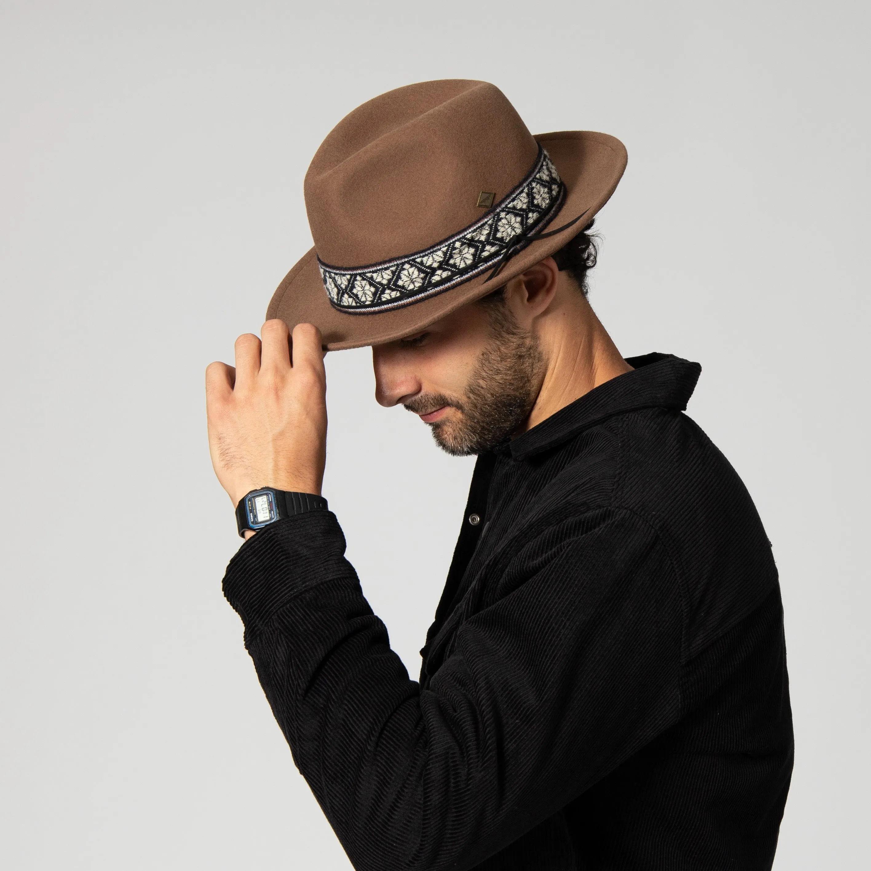 Men's Wool Felt Fedora With Textured Jacquard Band sold by San Diego Hat Company product image thumbnail 4