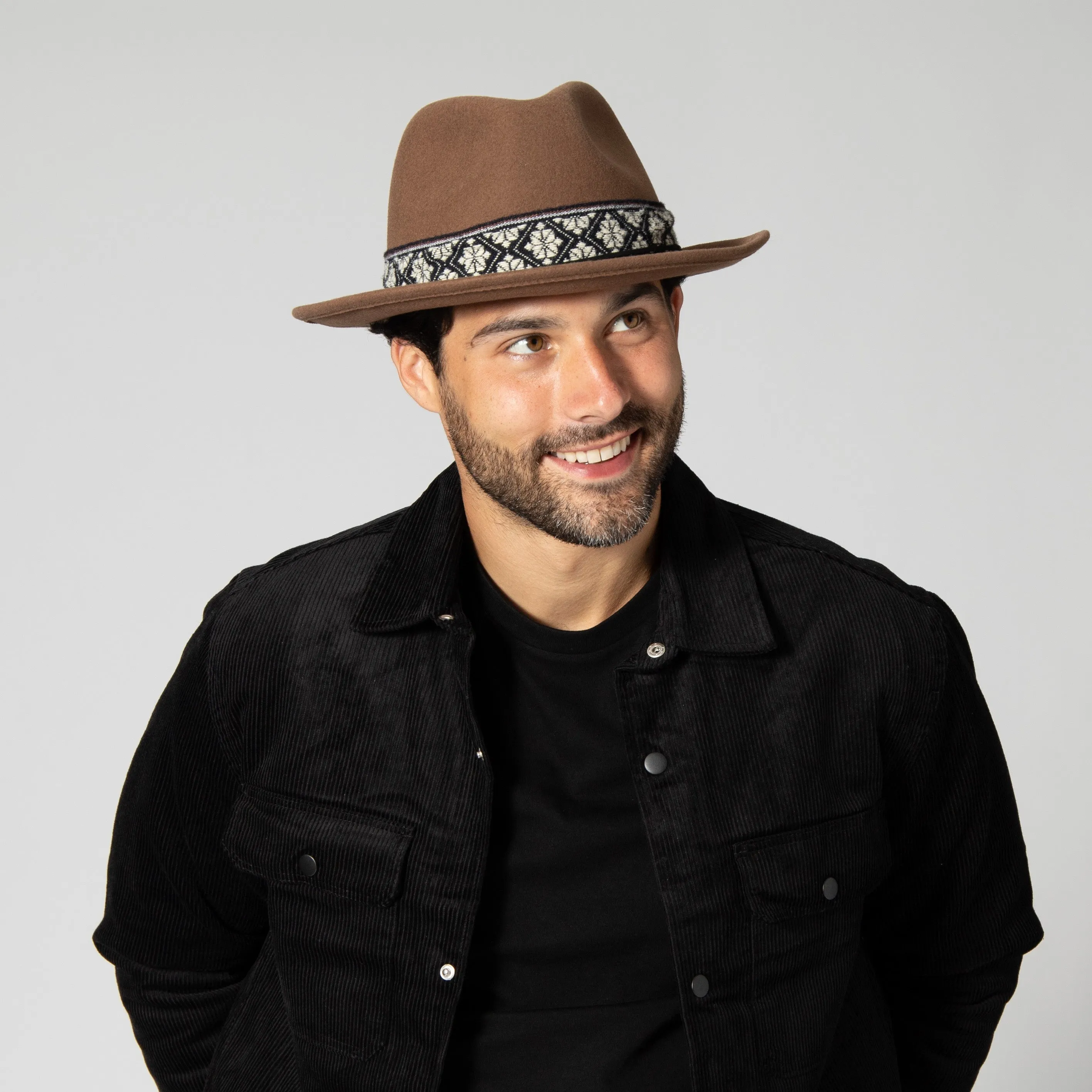 Men's Wool Felt Fedora With Textured Jacquard Band sold by San Diego Hat Company product image thumbnail 3