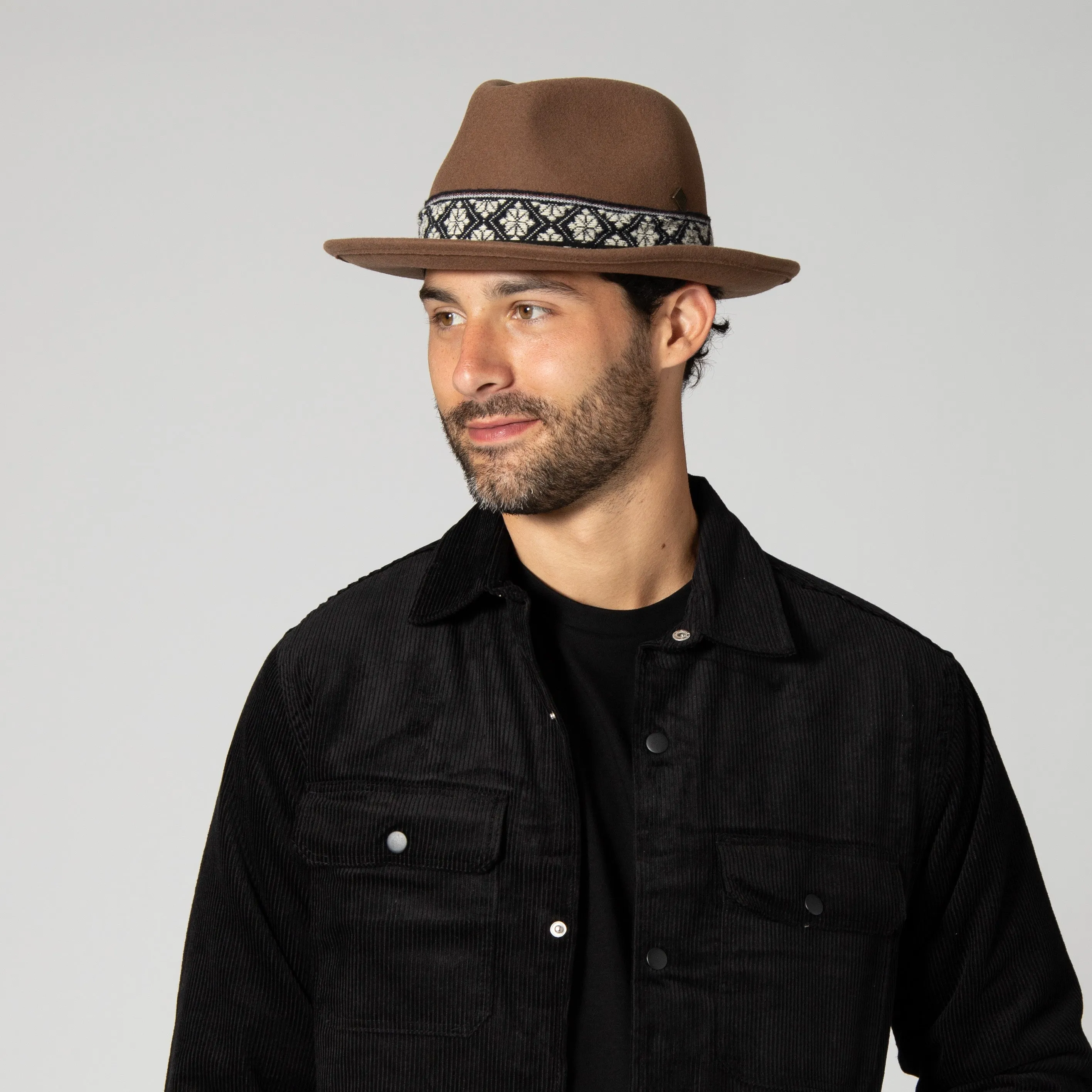 Men's Wool Felt Fedora With Textured Jacquard Band sold by San Diego Hat Company product image thumbnail 2