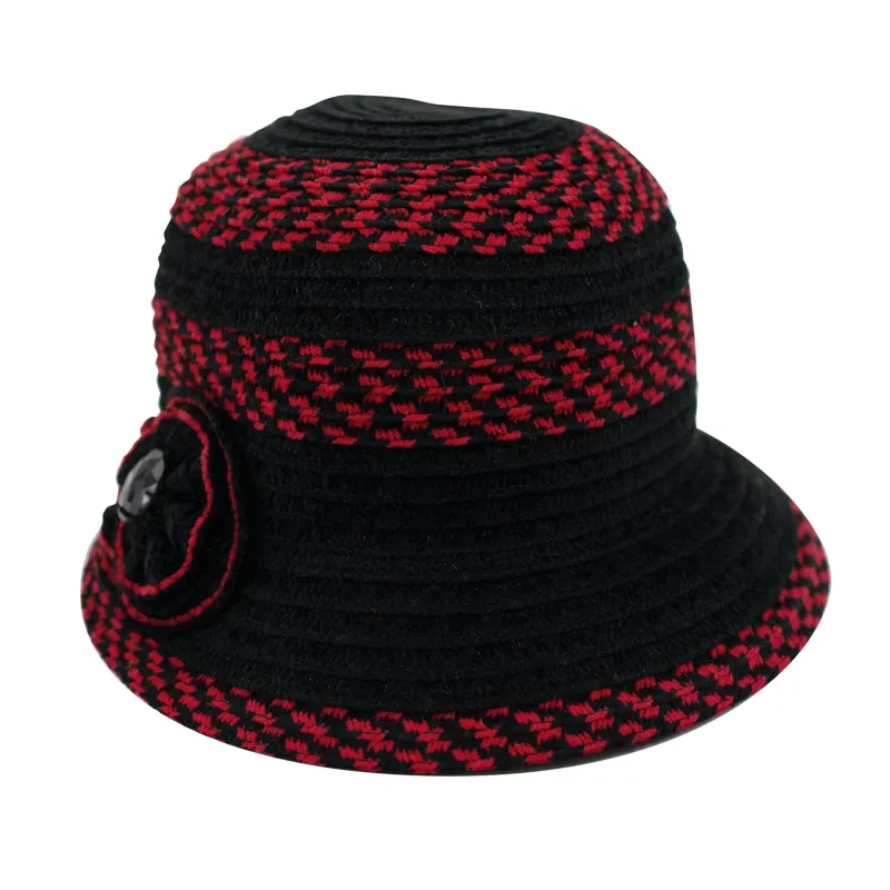 Womens Chenille Cloche With Flower And Jewel made by San Diego Hat Company