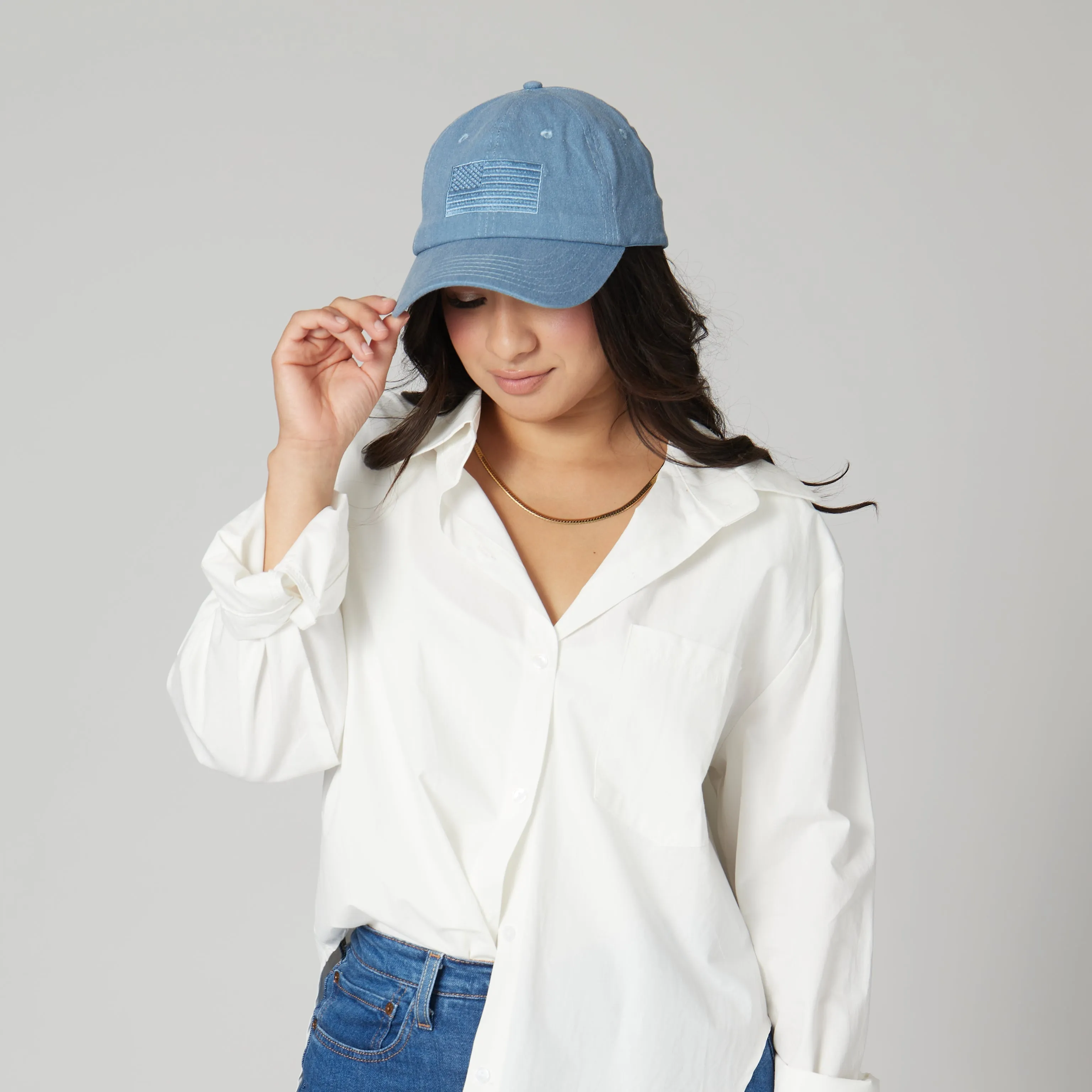 American Flag Washed Denim Cap sold by San Diego Hat Company product image thumbnail 2